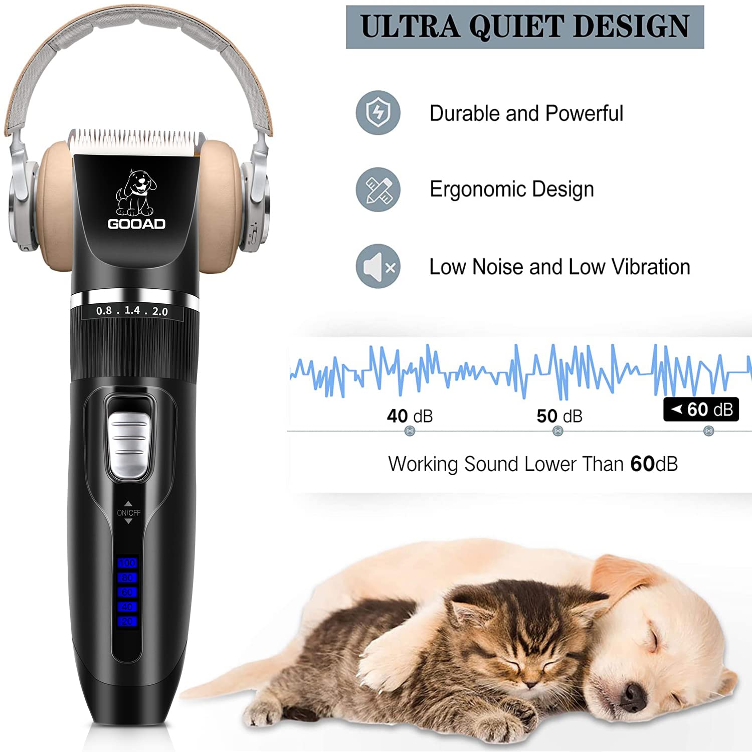 Dog Clippers, Professional Dog Grooming Kit, Cordless Dog Grooming Clippers For Thick Coats, Dog Hair Trimmer, Low Noise Dog Shaver Clippers, Quiet Pet Hair Clippers Tools For Dogs Cats(Black)