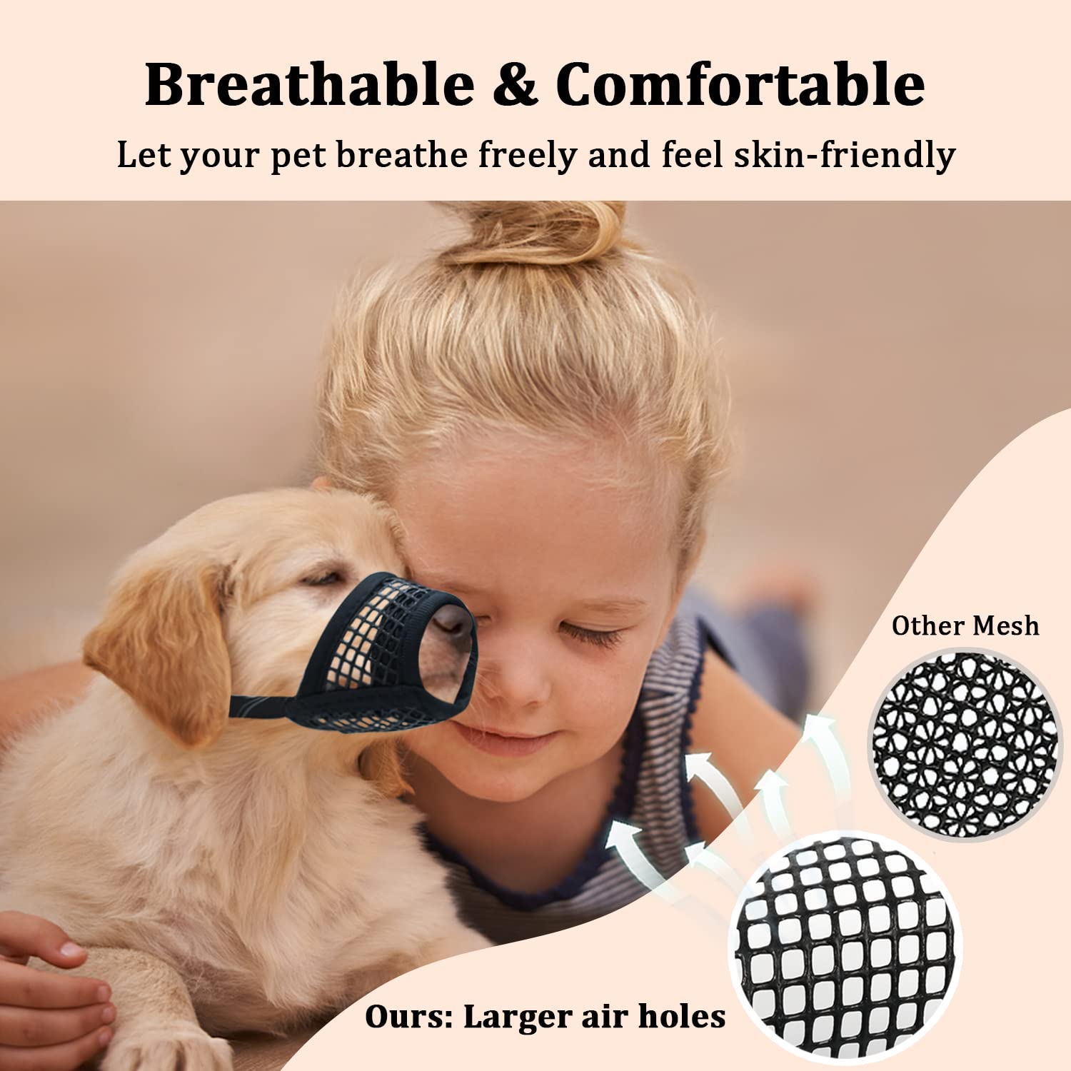 Mayerzon Dog Muzzle, Soft Mesh Muzzles For Small Medium Large Dogs Chihuahua Poodle Husky Labrador Retriever, Breathable Dog Mouth Guard For Biting Chewing Grooming, Allow Panting Drinking(Xxl,Black)