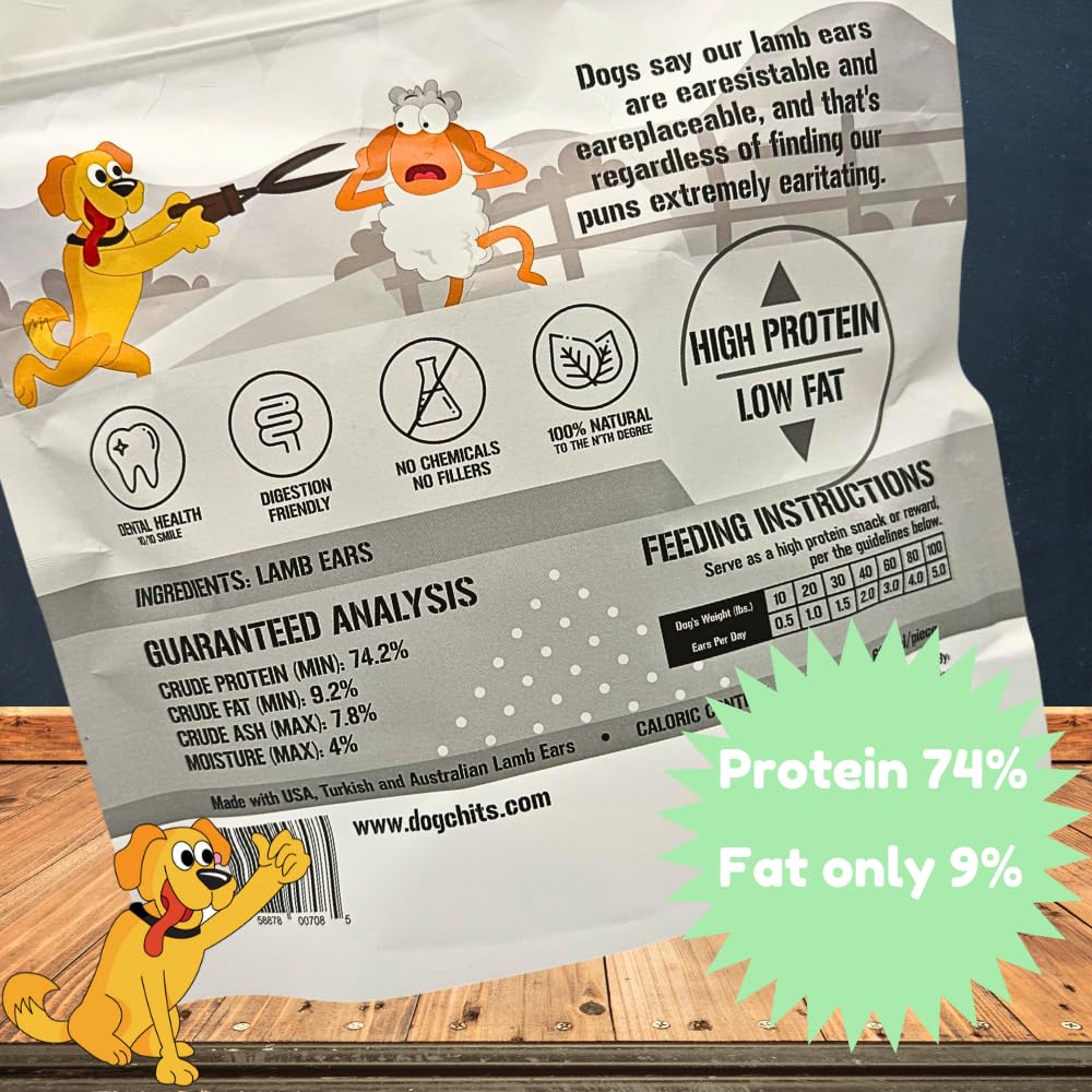 Dog Chits Lamb Ears Dog and Puppy Treats - All Natural Grain and Chemical Free Training Chews - High Protein and Low Fat - Suppo