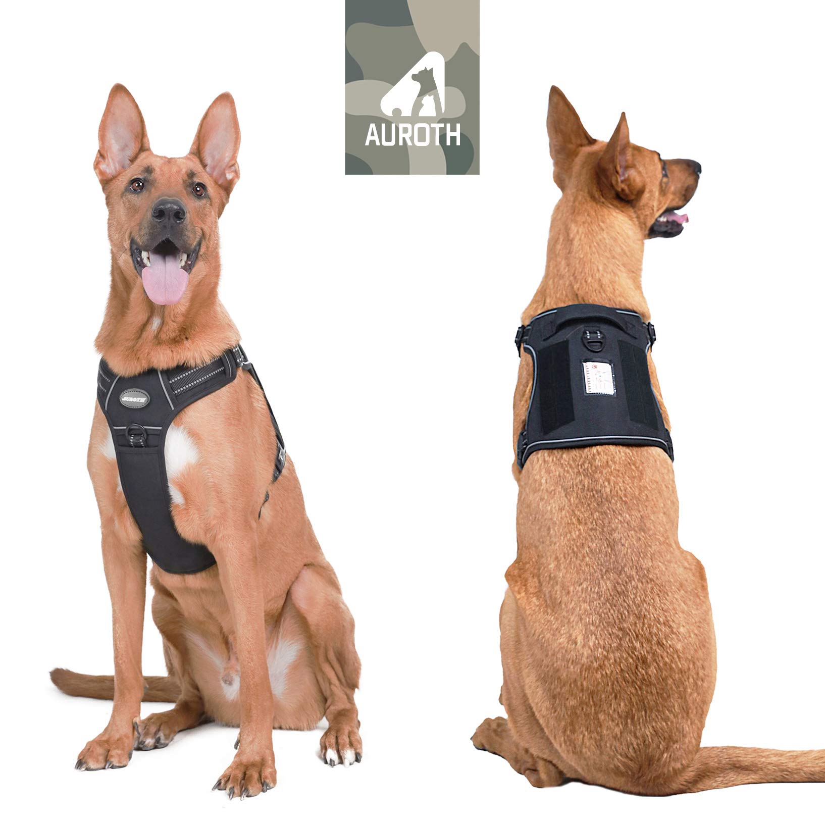 Auroth Tactical Dog Harness For Large Dogs No Pull Adjustable Pet Harness Reflective K9 Working Training Easy Control Pet Vest Military Service Dog Harnesses Black Xl