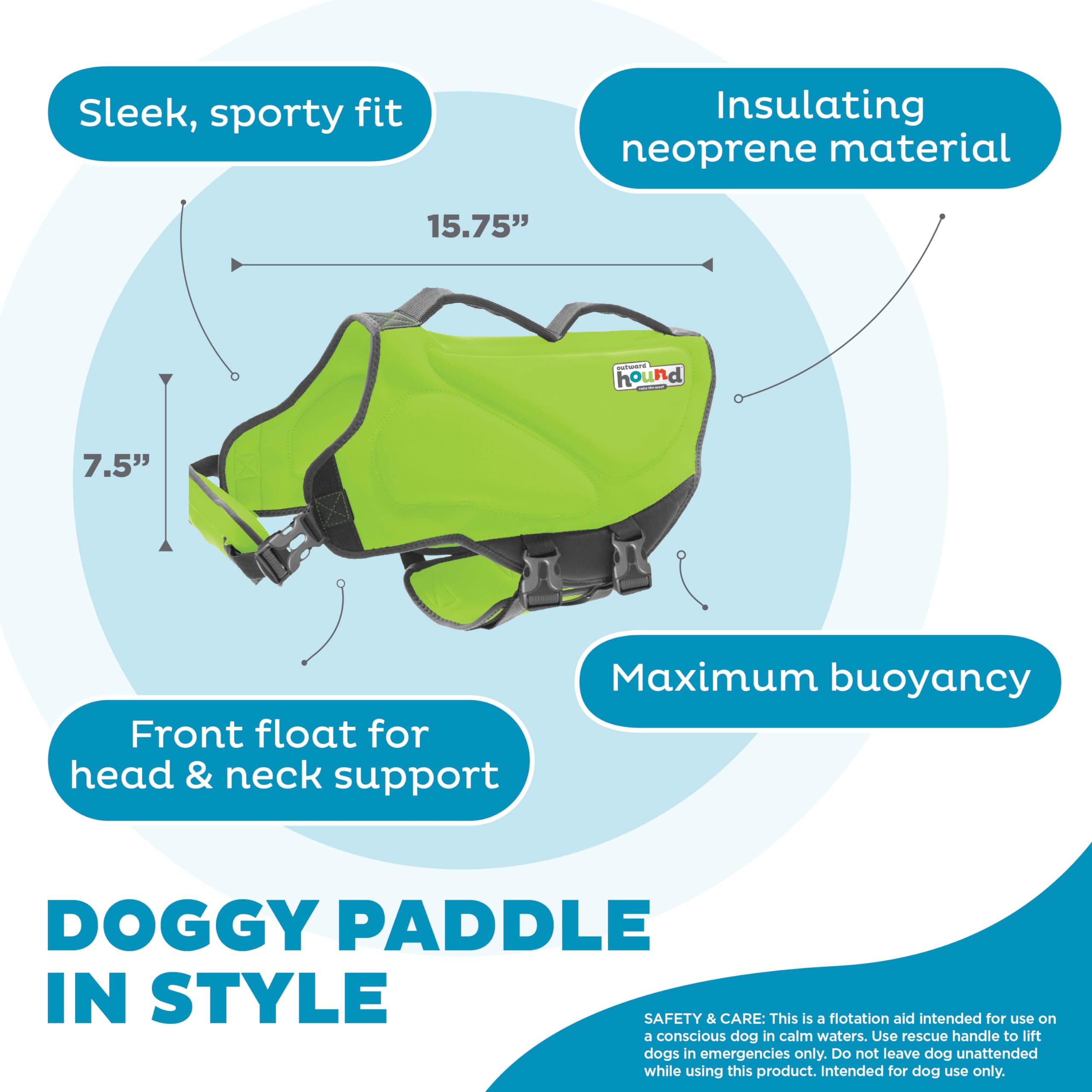Outward Hound Dawson Swim Dog Life Jacket, Green, Large