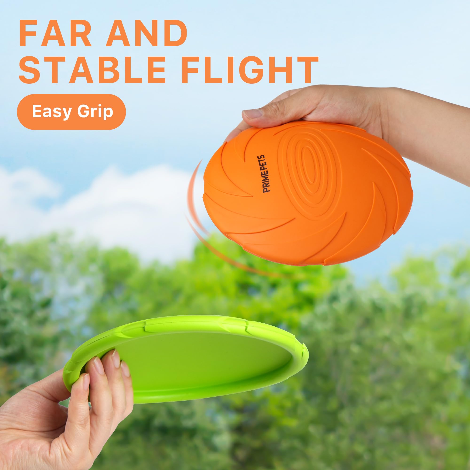 PrimePets Dog Frisbees, 2 Pack, 7 Inch Dog Flying Disc, Durable Dog Toys, Nature Rubber Floating Flying Saucer for Water Pool Be