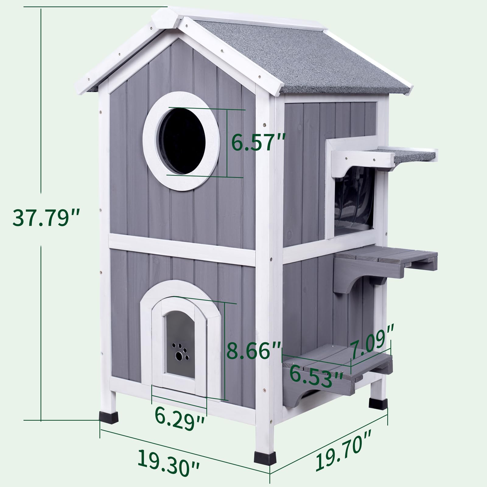 Geguri Outdoor Cat House Weatherproof, Wooden Two-Story Feral Cat Shelter With Openable Roof, Escape Door, Balcony