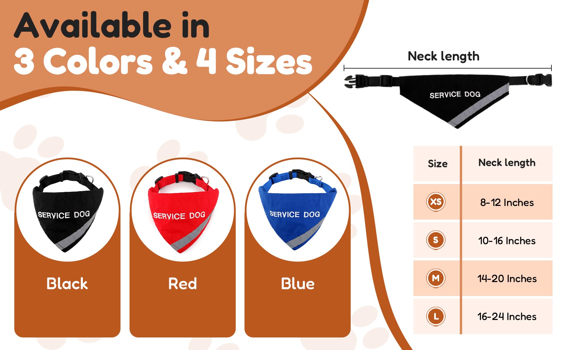 Doggie Stylz Service Dog Bandana With Reflective Strip For Pet Safety At Night. Has Built In Matching Collar To Keep Bandana Sec