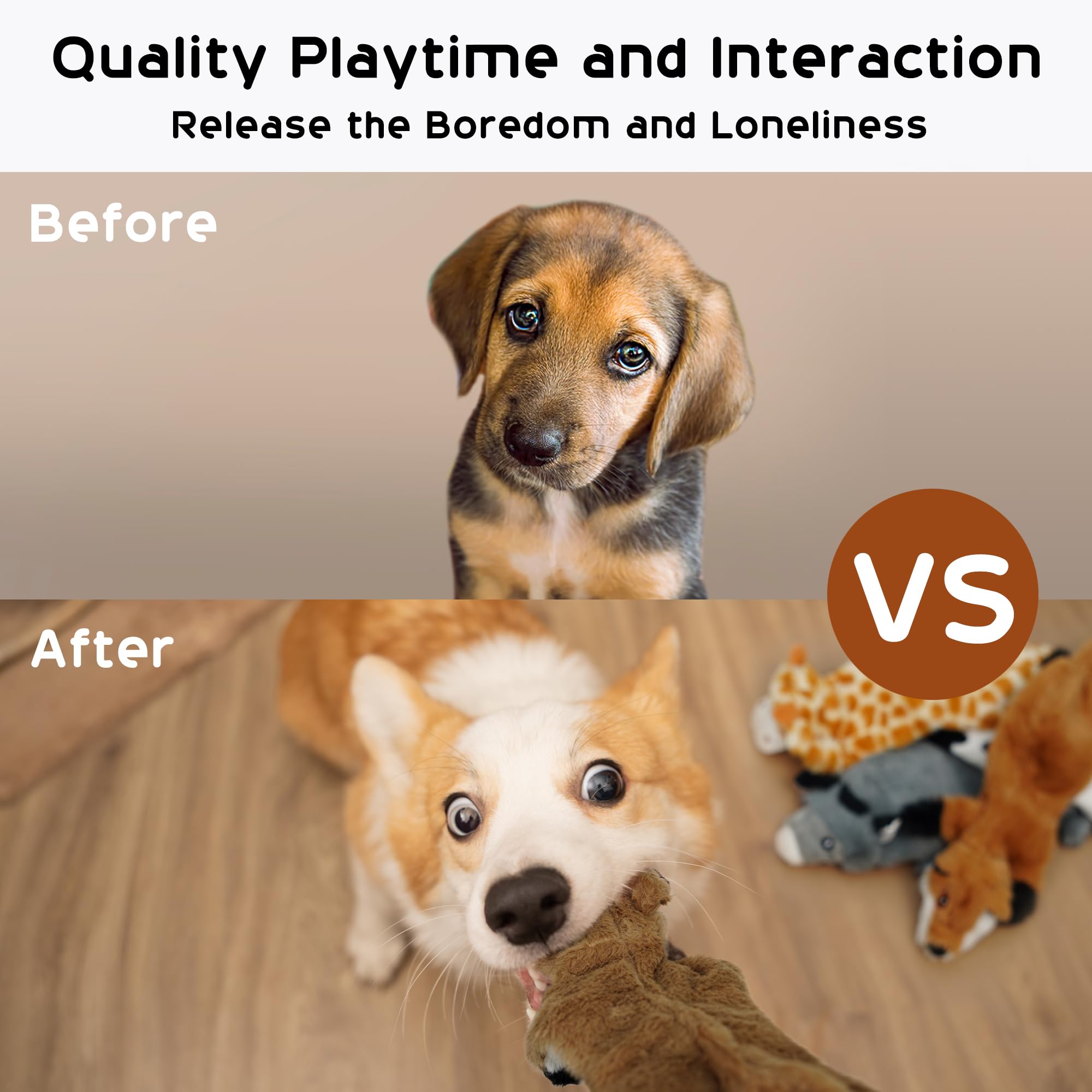 Nocciola Plush Dog Squeaky Toys, 5PCS Crinkle Stuffless Toys for Small to Large Dogs, No Stuffing, 10 Squeakers