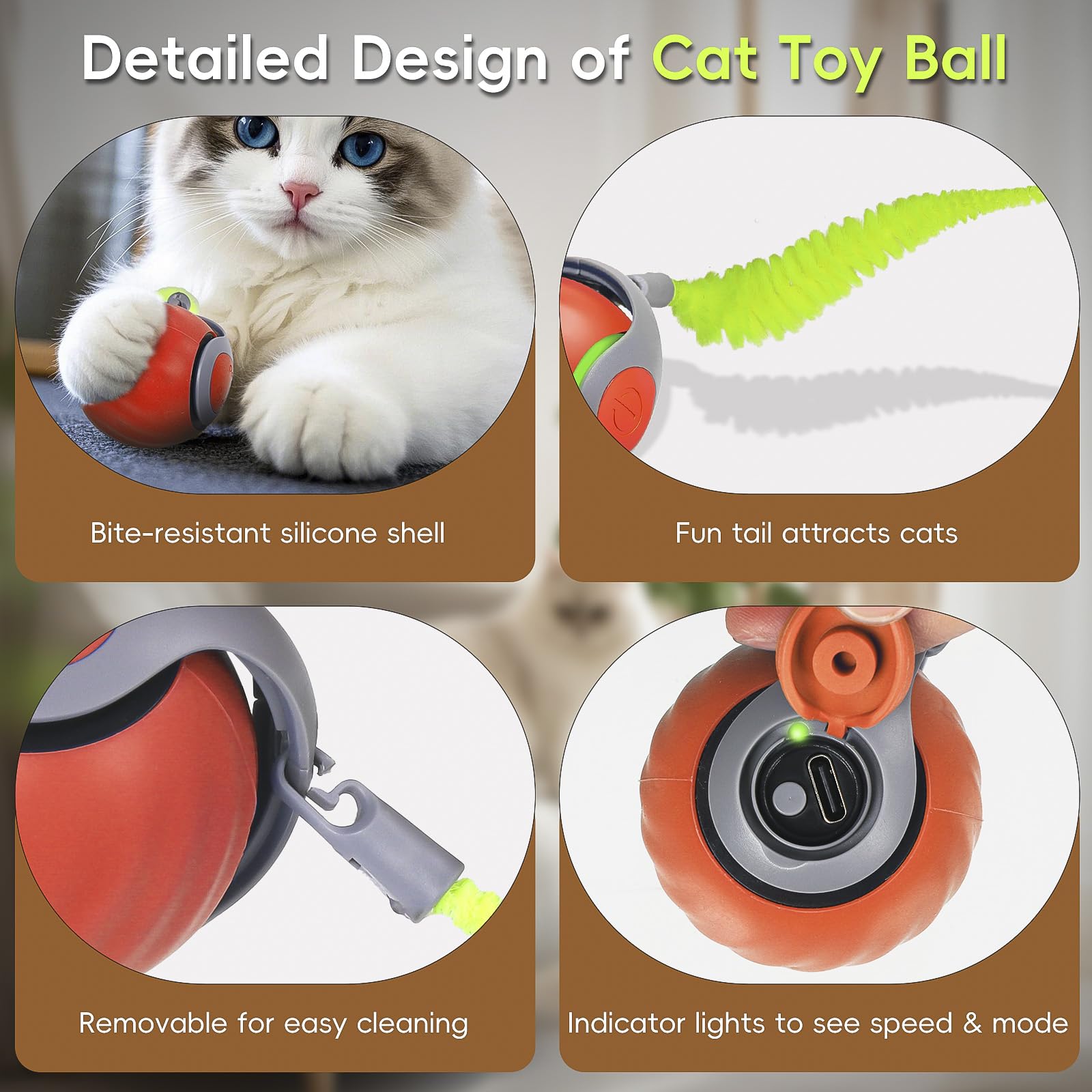 Petrendy Speedy Tail Cat Toy 2.0, Interactive Cat Ball Toy For Bored Indoor Cats, Automatic Moving Pet Play Ball, Two Speed Adju