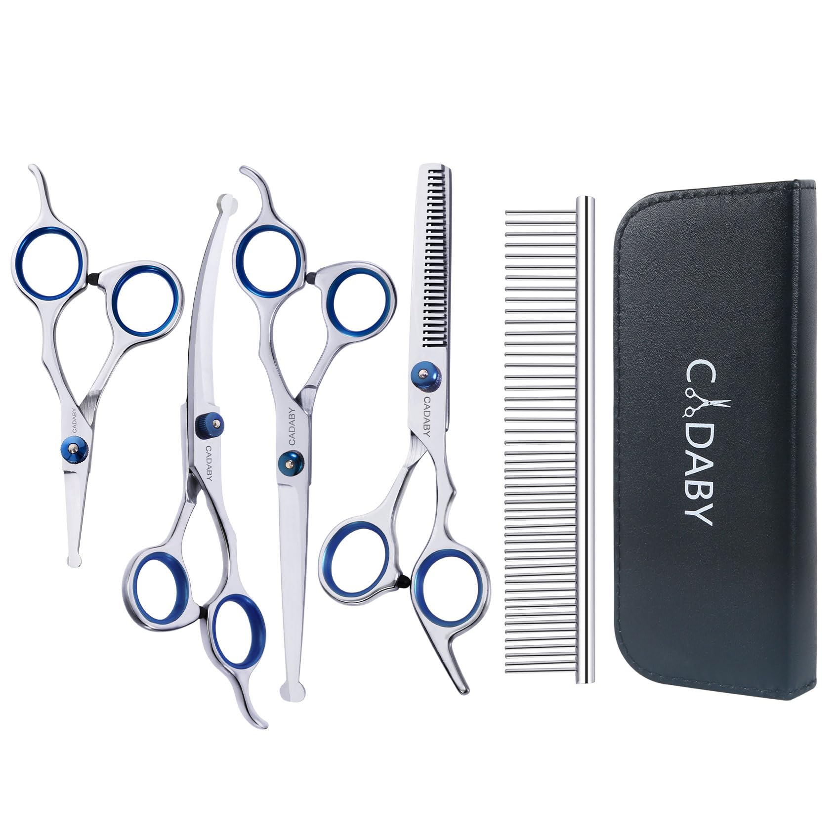 Cadaby Dog Grooming Scissors Kit With Safety Round Tips,6 In 1 Professional Dog Scissors For Grooming, 4Cr Stainless Steel Pet G