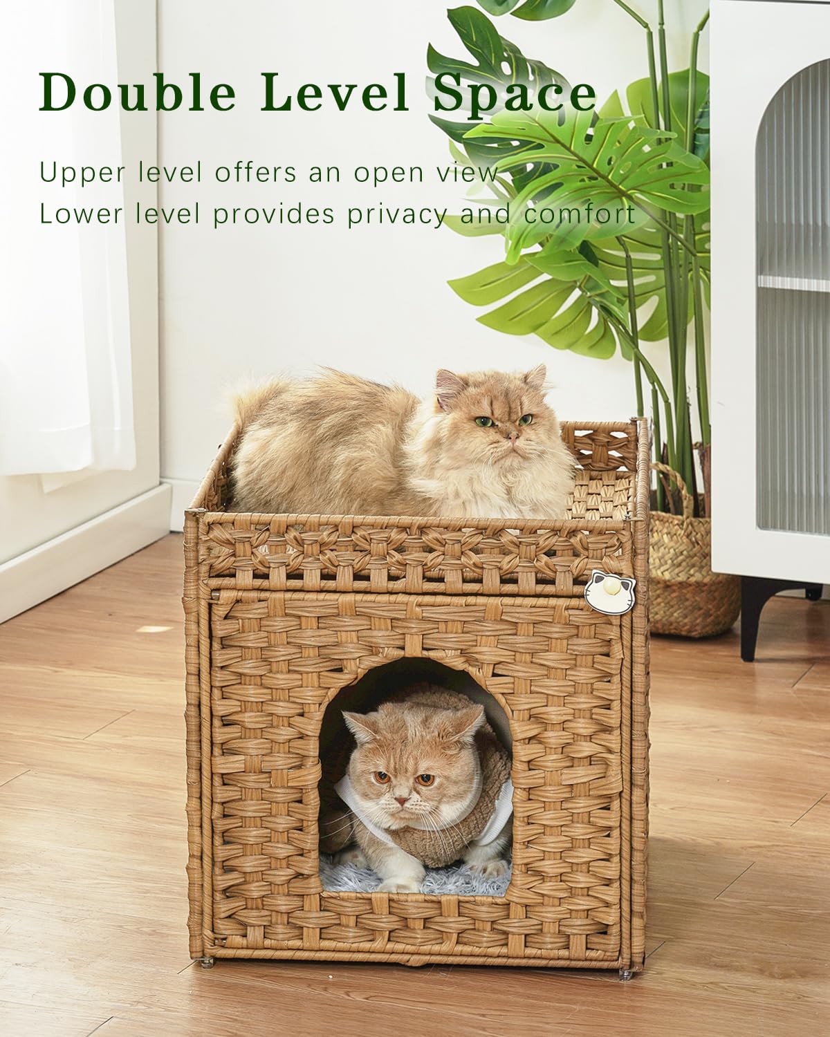 Setvson Cat Beds For Indoor Cats Extra Large Double Cat Cave Pet Cube, Handwoven Rattan Cat Houses With Double-Sided Soft Cushio