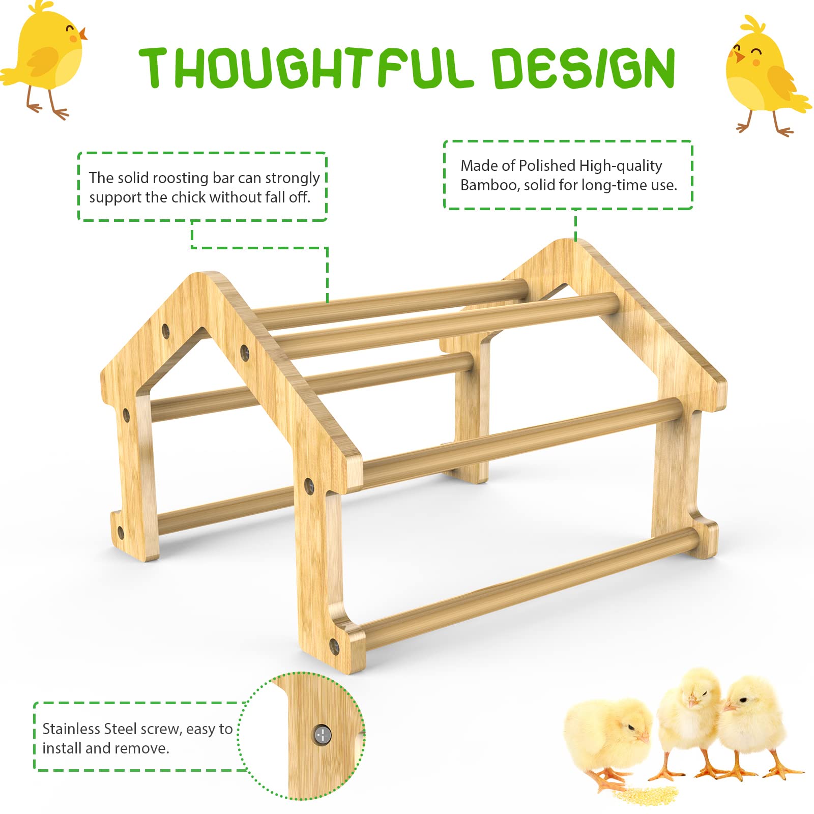 Ensayeer Bamboo Chicken Perch Set(4 Pack), Strong Roosting Bar For Coop And Brooder, Training Perch For Large Bird, Hens, Parrots, Macaw, Easy To Assemble And Clean, Fun Toys For Chicken