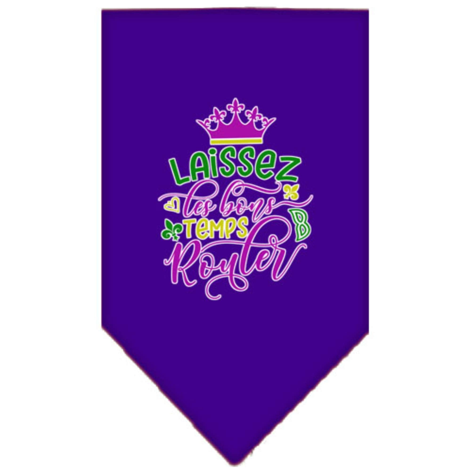 Pet and Dog Bandana Screen Printed, &quot;Laissez Les Bons Temps Rouler&quot; Purple Small