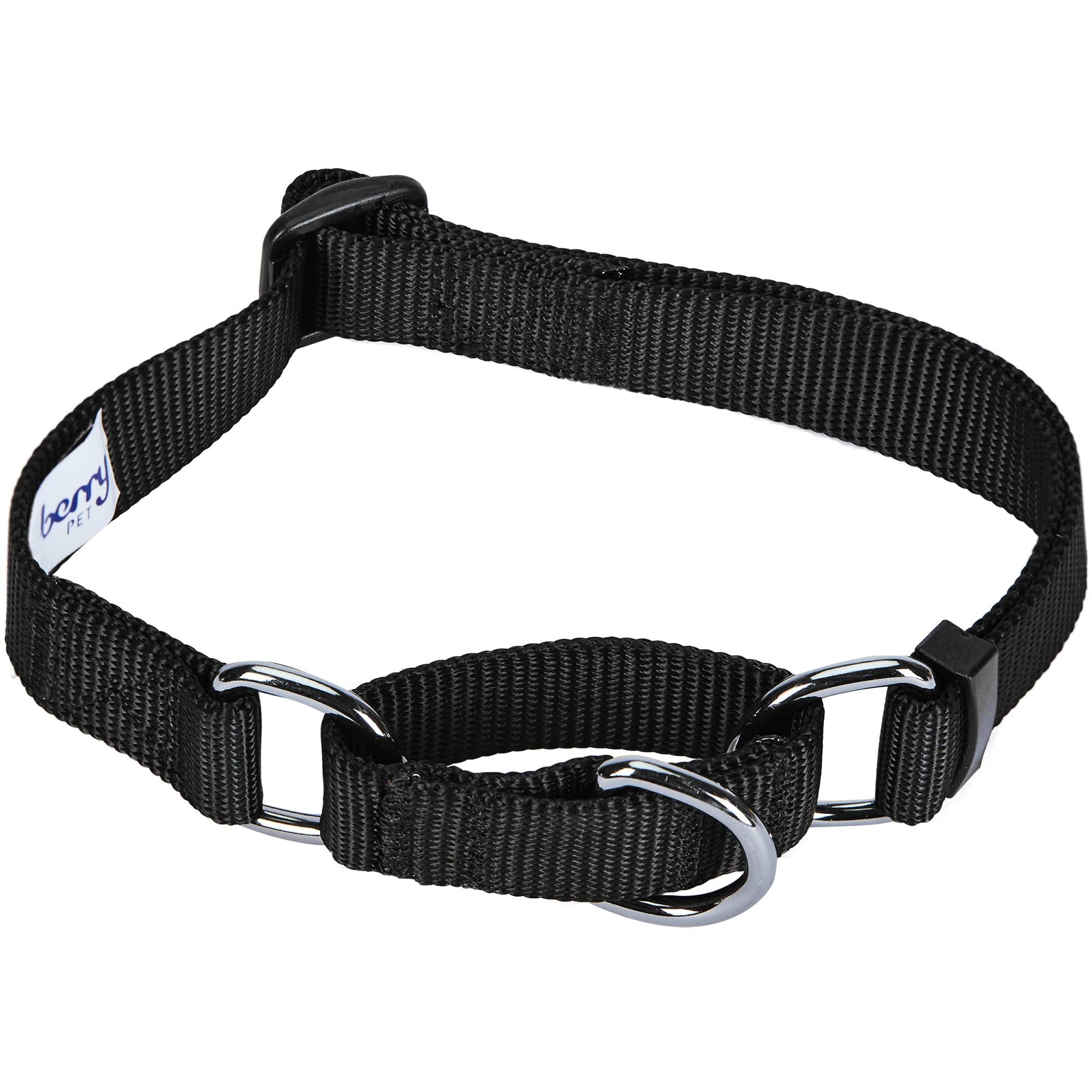 Blueberry Pet Essentials Martingale Safety Training Dog Collar, Black, Medium, Heavy Duty Nylon Adjustable Collars For Dogs