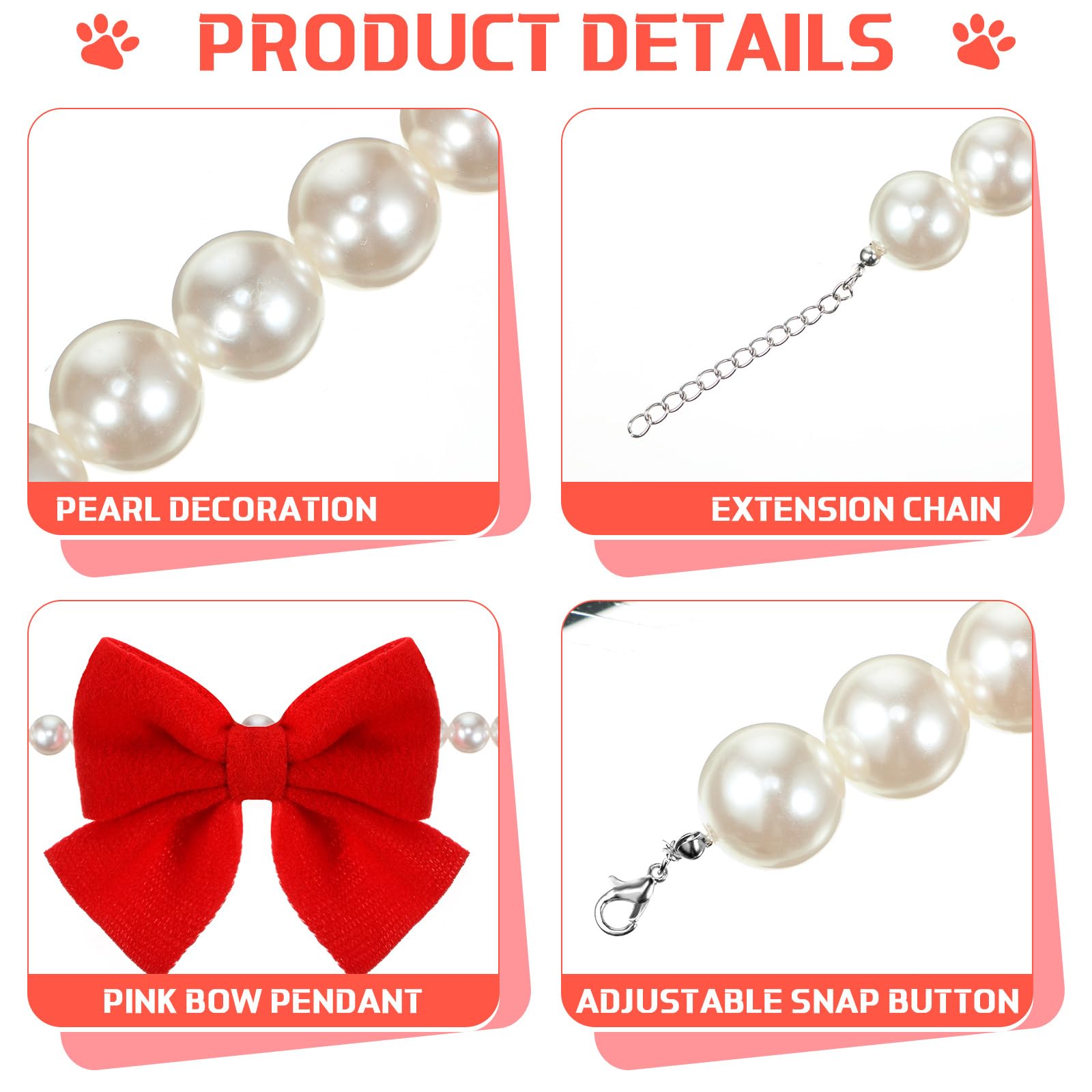Leifide Chunky Pearl Dog Necklace With Red Bow 20Mm Large Bead Big Pearl Puppy Collar Necklace Adjustable Jewellery Accessories