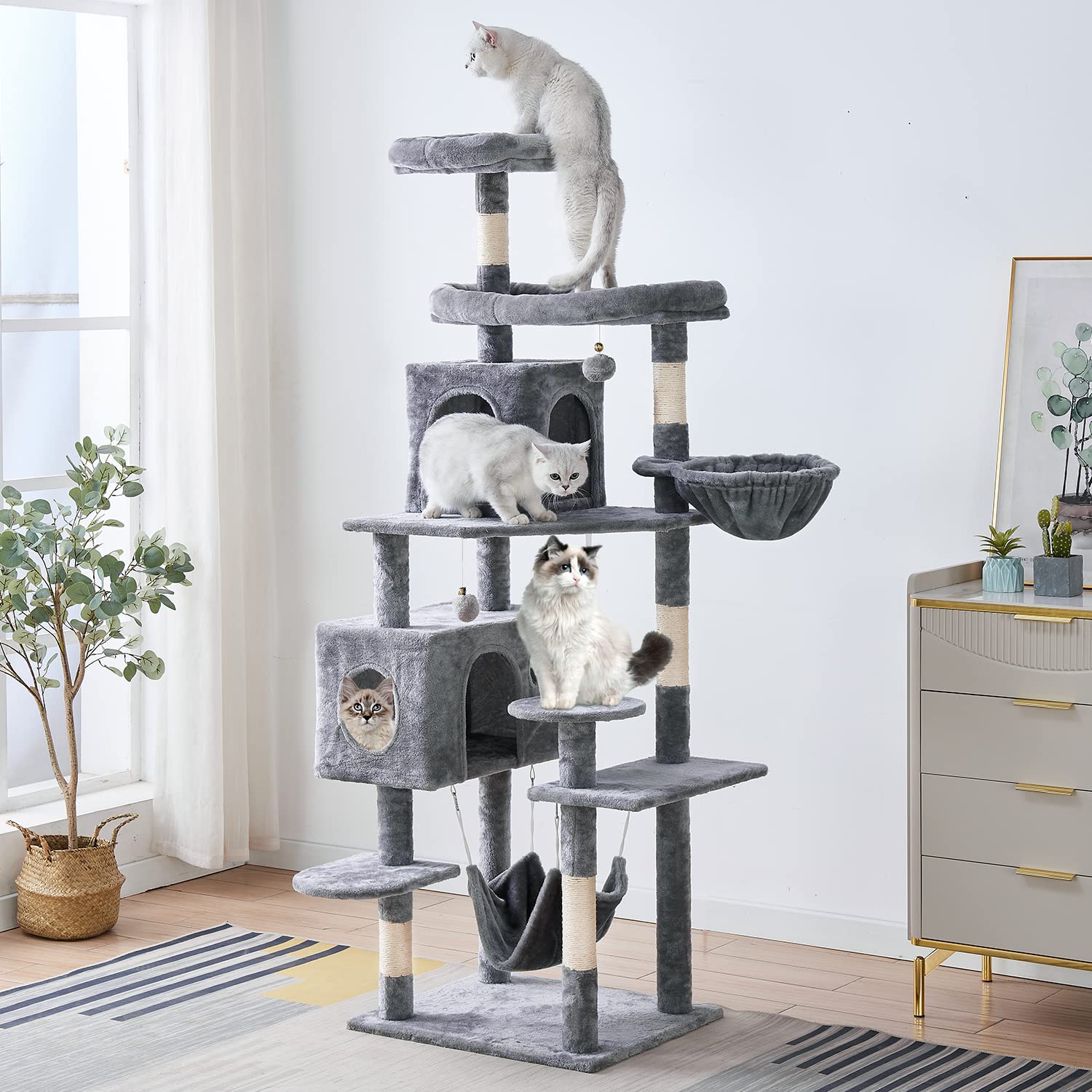 Yaruomy Cat Tree 71.6 Inches Cat Tower For Indoor Cats, Multi-Level Cat Condo Furniture With Scratching Posts, Plush Perches, Ac