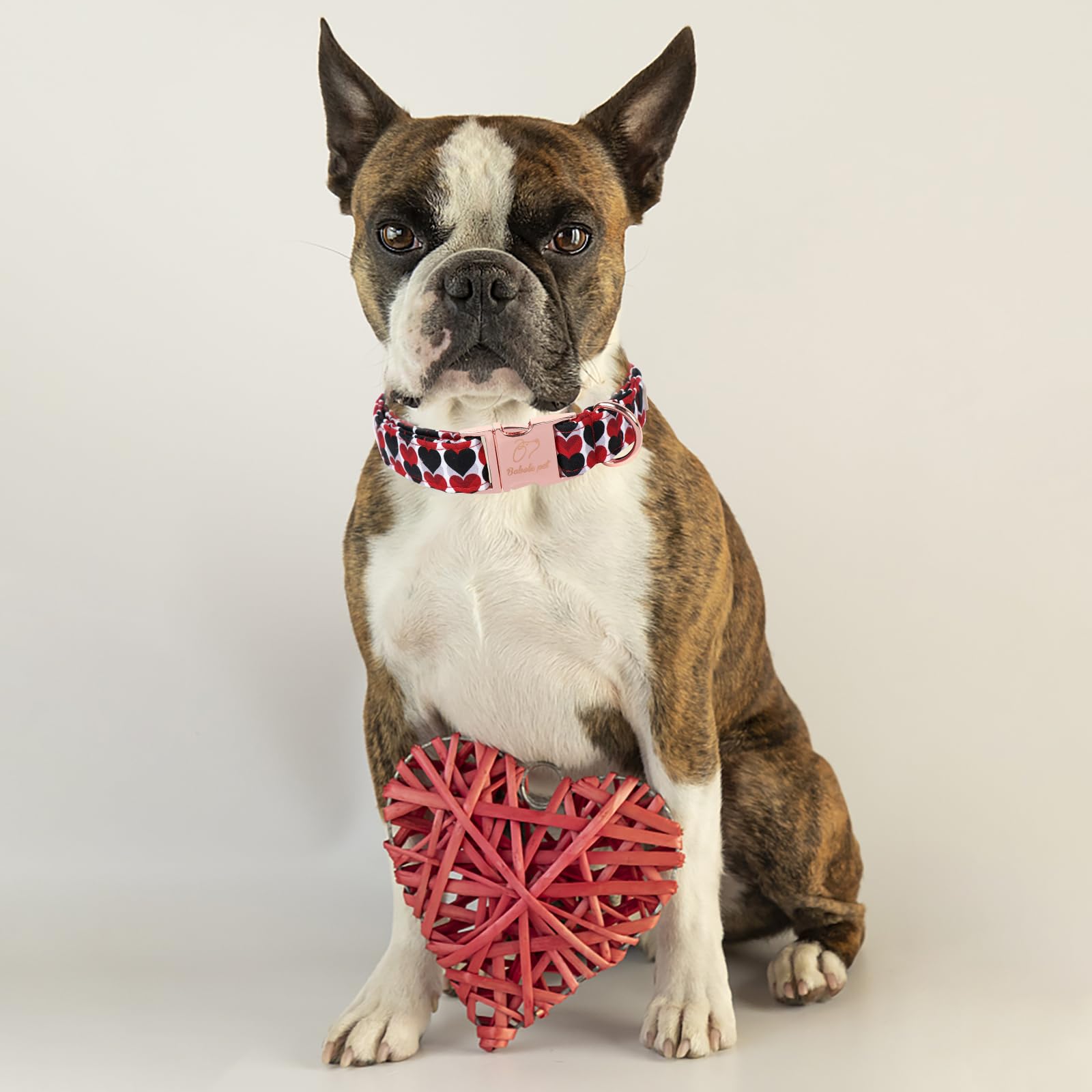 Babole Pet Valentines Dog Collar, Red Black Heart Valentine Pet Collar With Metal Buckel, Durable Adjustable Holiday Dog Collars