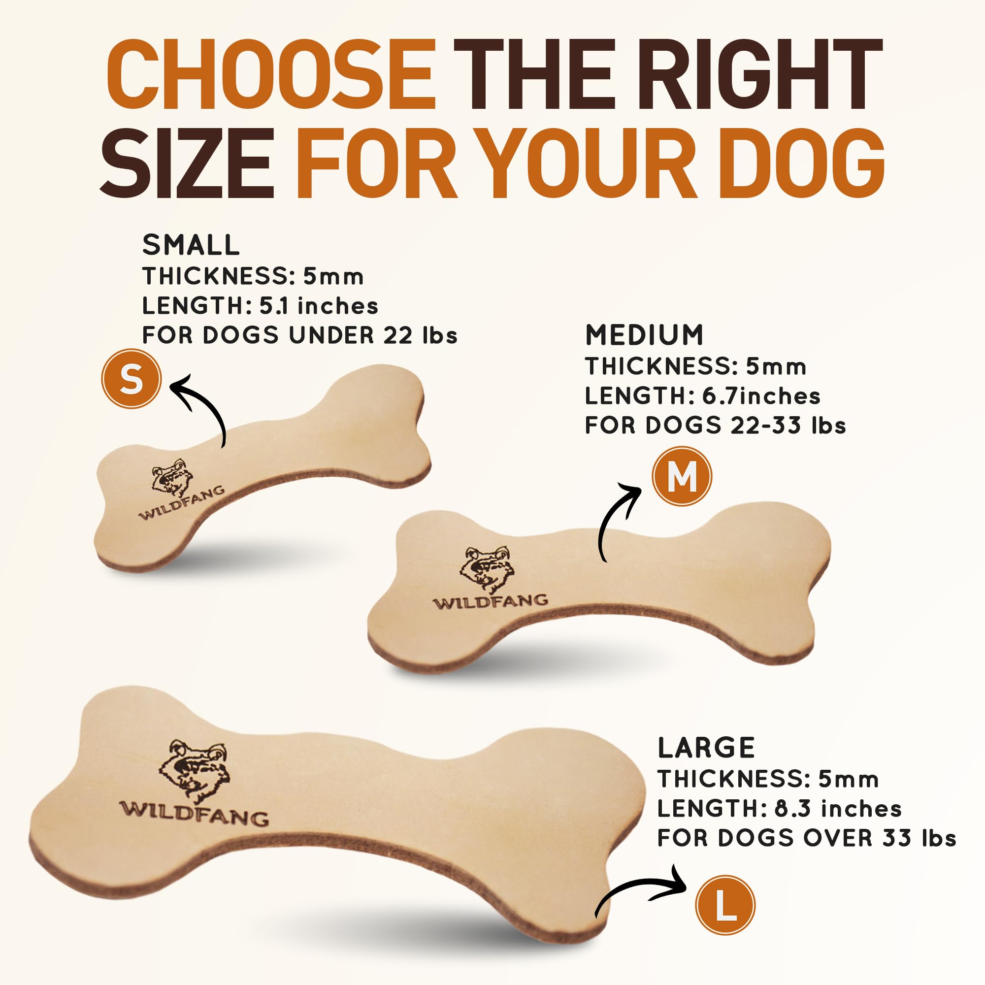 Wildfang® Leather Dog Toy, Medium – Soft Dog Chew Toys for Gentle Chewers, Puppies, Senior or Older Dogs with Sensitive Teeth – Non-Toxic, Stuffless, 5mm Leather Dog Bone for Dogs 22–33 lbs, Pack of 1