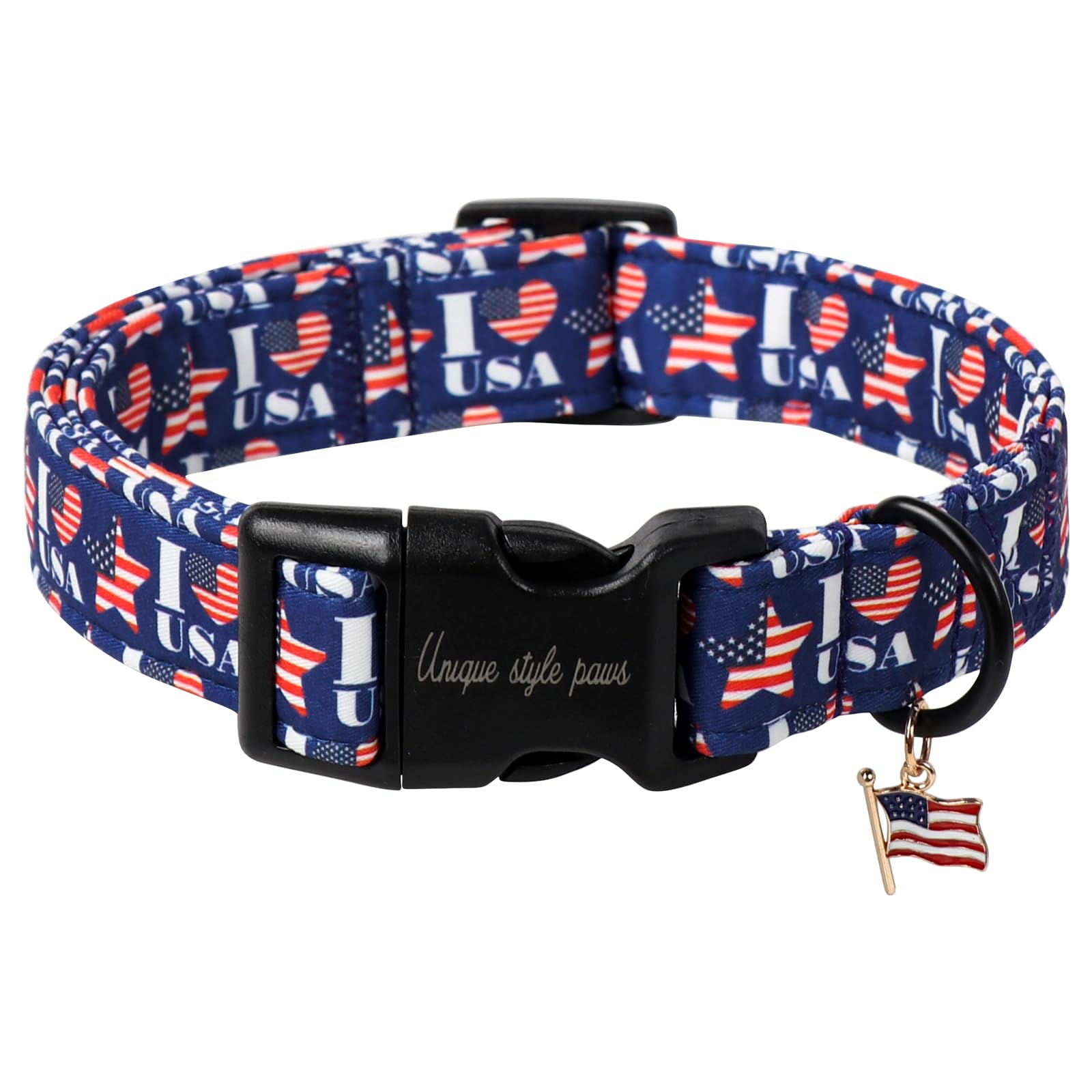 Unique Style Paws Patriotic Dog Collar,4Th Of July Dog Collar With American Flag Pattern,Independence Day Puppy Collar Adjustabl