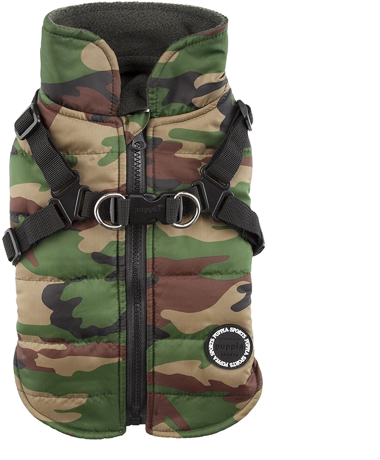 Puppia Mountaineer Winter Dog Coat With Integrated Harness No Pull Cold Weather Waterproof Warm Fleece Back Zipper For Small & Medium Dog, Camo, Xx-Large