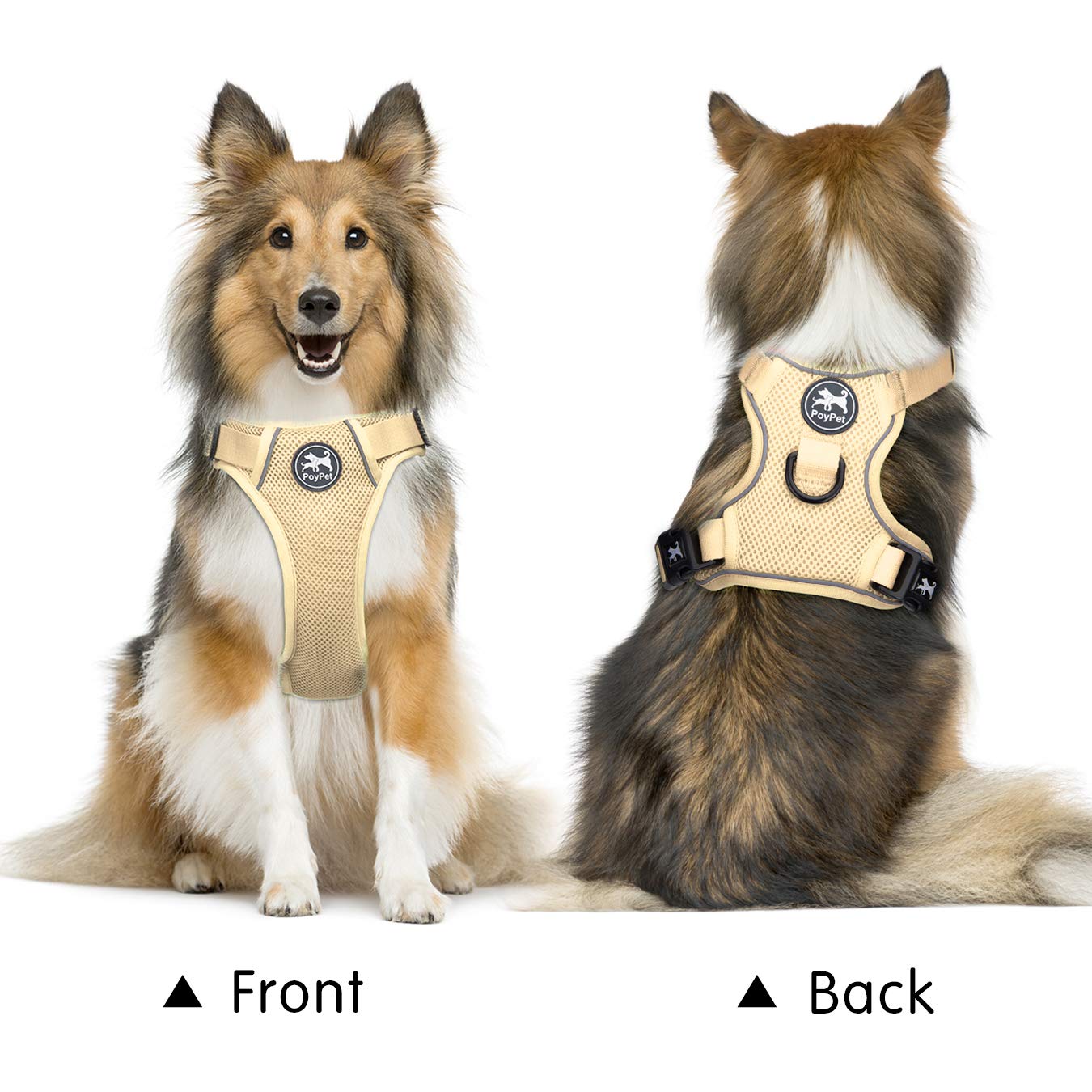 Poypet Reflective Soft Breathable Mesh Dog Harness Choke-Free Double Padded Vest With Adjustable Neck And Chest(Khaki,Xl)