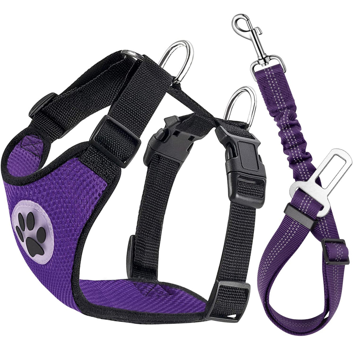 Lukovee Dog Safety Vest Harness With Seatbelt, Dog Car Harness Seat Belt Adjustable Pet Harnesses Double Breathable Mesh Fabric With Car Vehicle Connector Strap For Dog (X-Small, Purple)