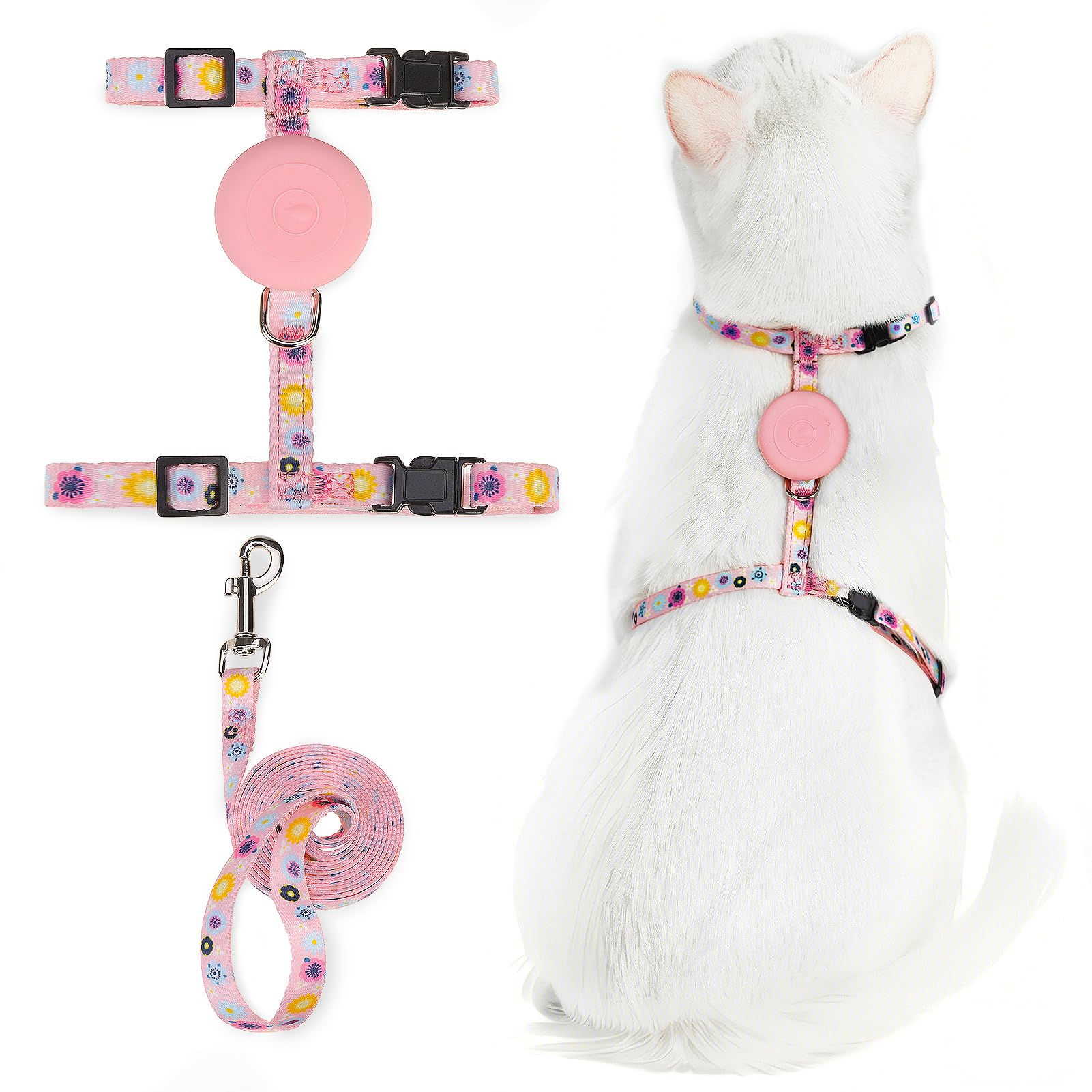Pupteck Cat Harness And Leash Set Escape Proof, Adjustable Soft Lightweight Kitten Harness With Airtag Holder For Small Medium C