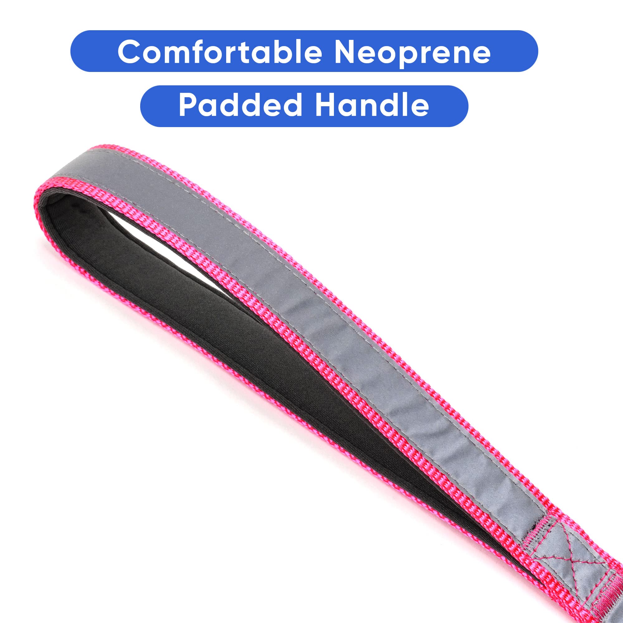 Pawtitas 6 Ft Padded Dog Leash With Comfortable Neoprene Padding Handle - Pink Lead | Small Reflective Dog Leash With Highly Reflective Band Perfect For Extra Small And Small Dogs And Puppies.