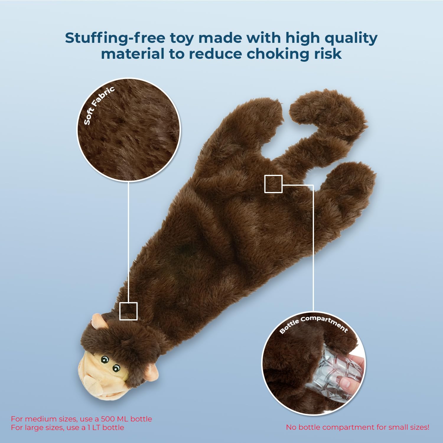 Best Pet Supplies 2-In-1 Stuffless Squeaky Dog Toys With Soft, Durable Fabric For Small, Medium, And Large Pets, No Stuffing For Indoor Play, Supports Active Biting And Play - Monkey, Squirrel, Small