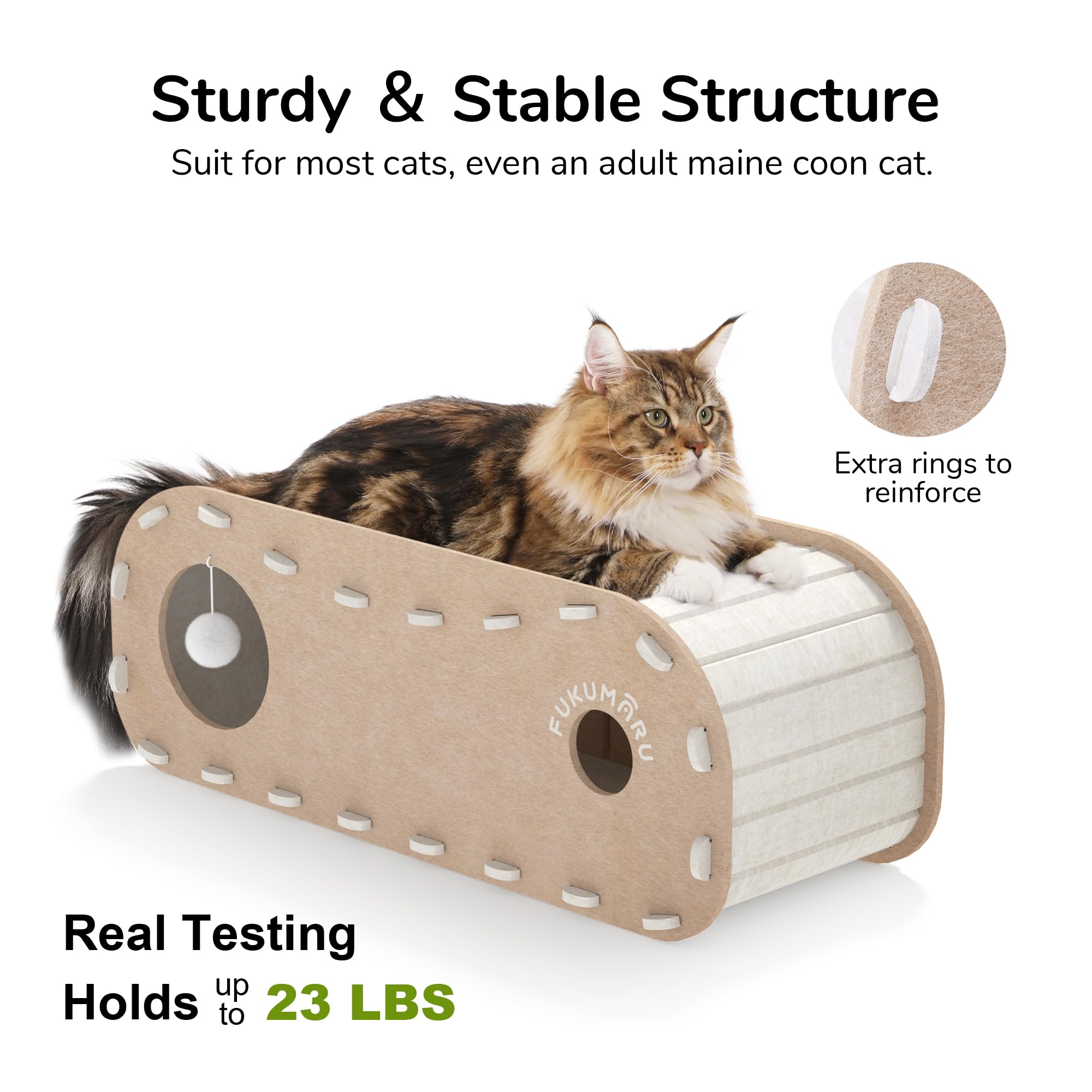 Fukumaru Cat Beds For Indoor Pets, 31.5 Inches Extra-Large Cat Cave For Multi-Pet, Cozy House With Fluffy Ball Hanging, Scratch