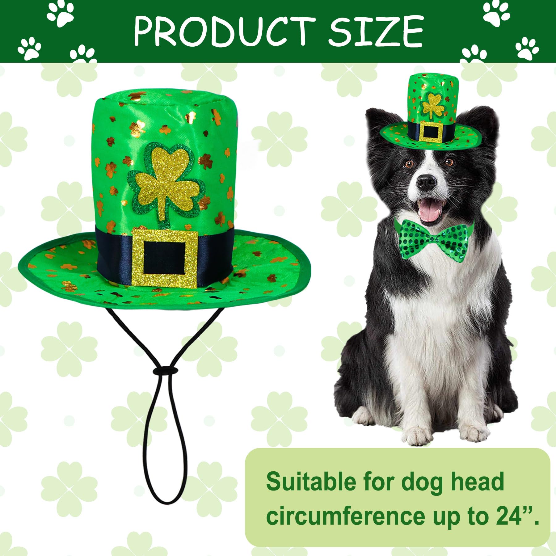 Goyoswa Goyoswa 3 Pcs Dog St. Patrick'S Day Outfit, St Patricks Day Dog Clothes Green Shamrock Dog Hat Dog Bow Tie Collar For Sm