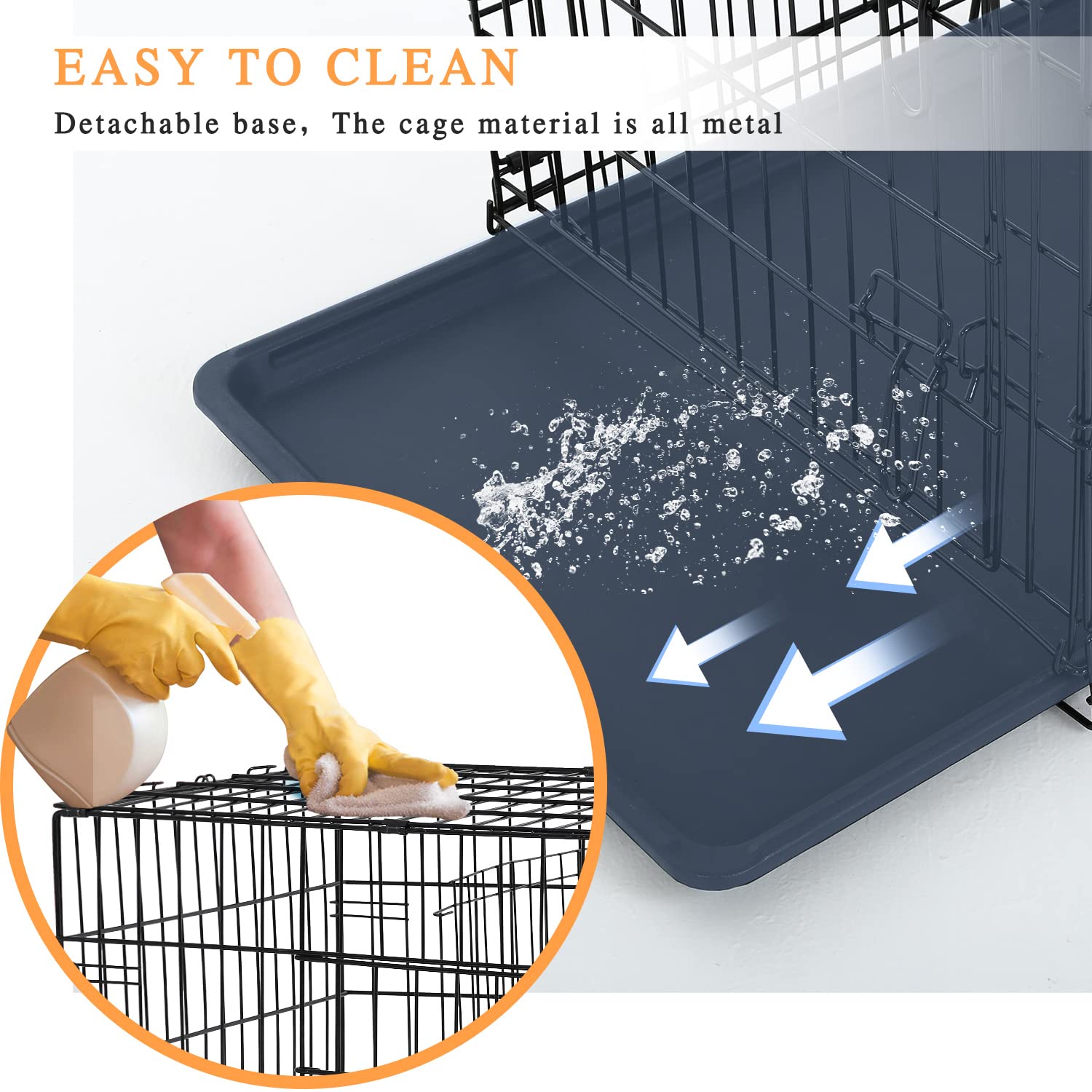 Large Dog Crate, 42 Inches Double Door Pet Crate Folding Metal Wire Dog Cage Pet Dog Kennel With Divider Panel, Leak-Proof Plast