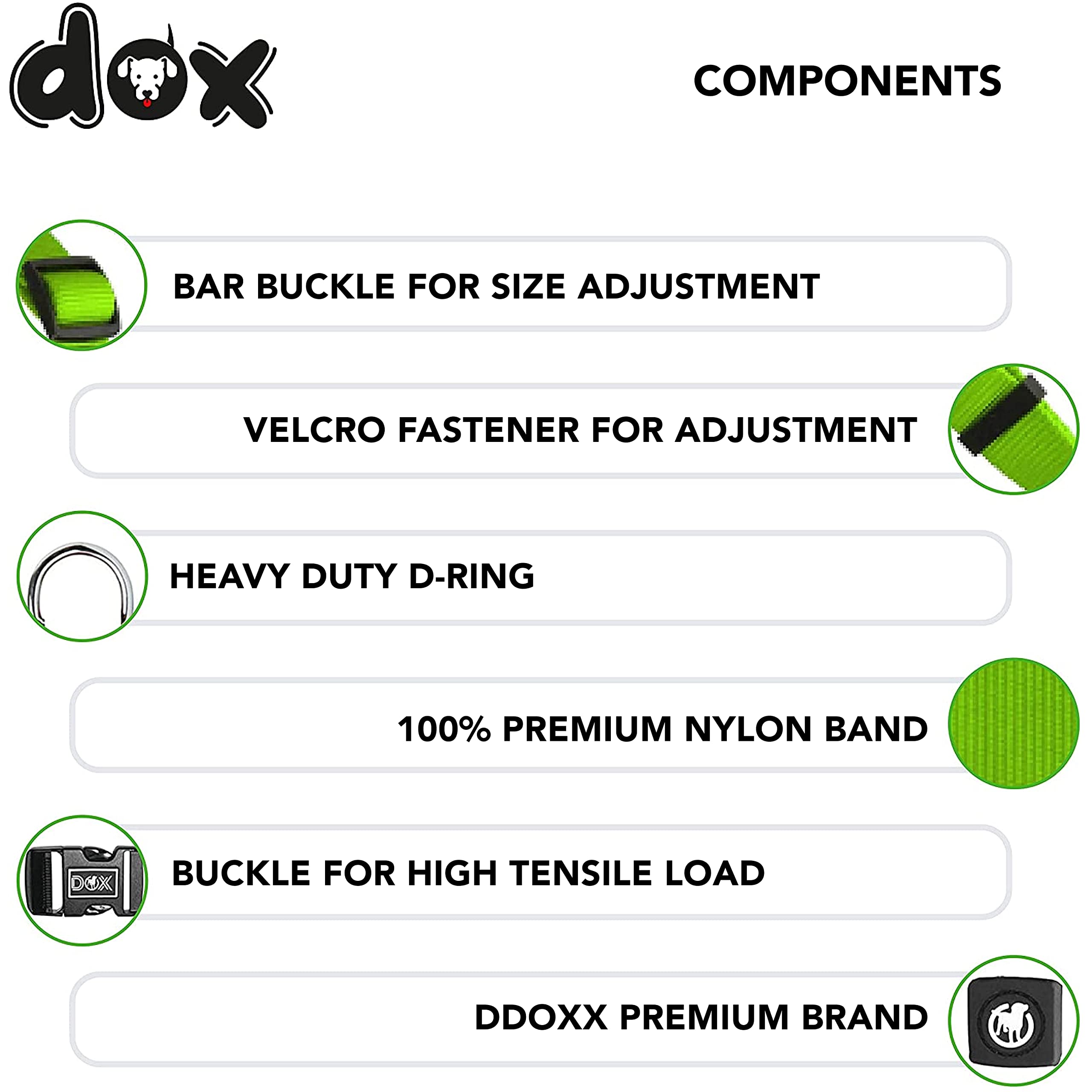 Ddoxx Nylon Step-In Dog Harness - Adjustable Chest Harness Dogs - S (Green), Cat Uti