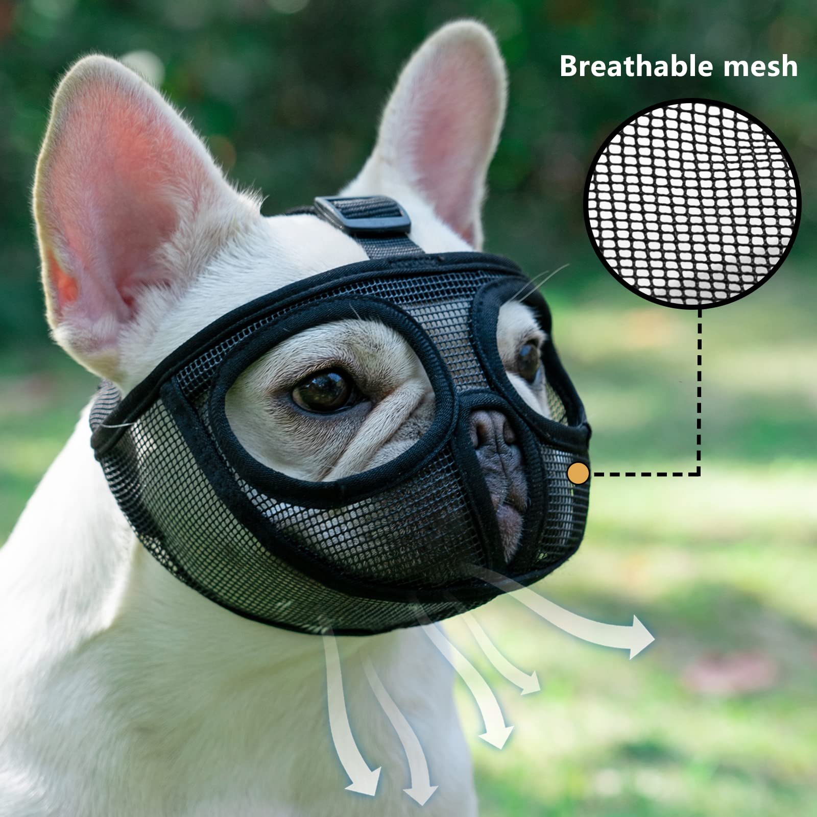 Ohcozzy Short Snout Dog Muzzle With Breathable Eye Hole, Adjustable French Bulldog Muzzle Prevent Dogs From Eating Biting Lickin