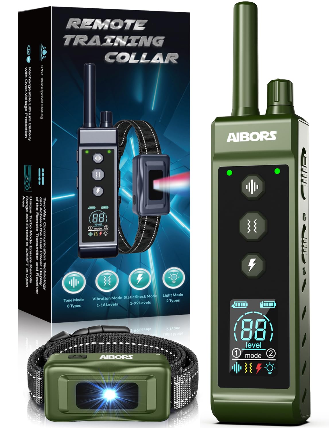 Aibors Dog Shock Collar - 4300Ft Dog Training Collar With Remote,Shock-Lock,Light For Night Walks, Innovative Ipx7 Waterproof Wi