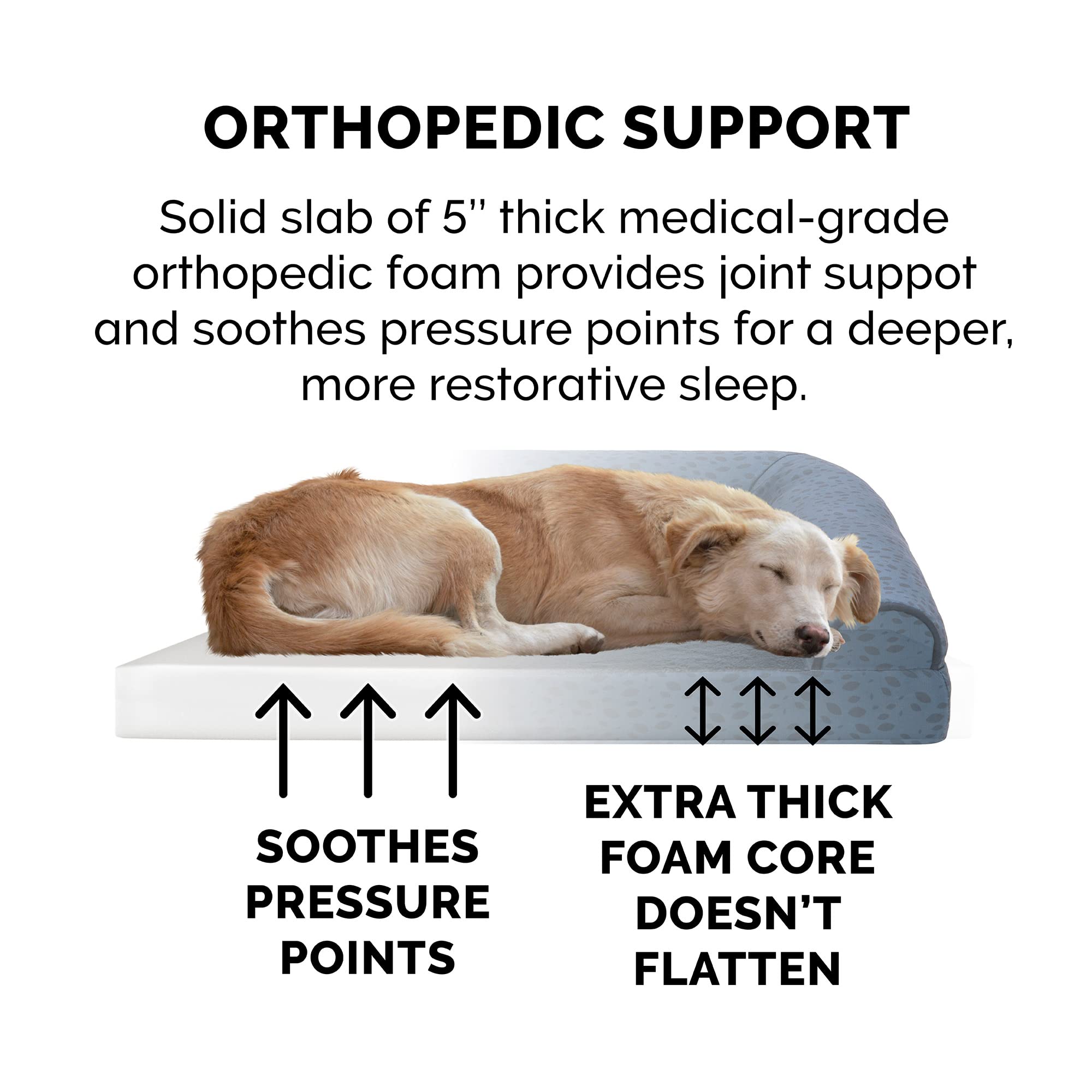 Furhaven Orthopedic Dog Bed For Large Dogs W/ Removable Bolsters & Washable Cover, For Dogs Up To 125 Lbs - Plush & Almond Print