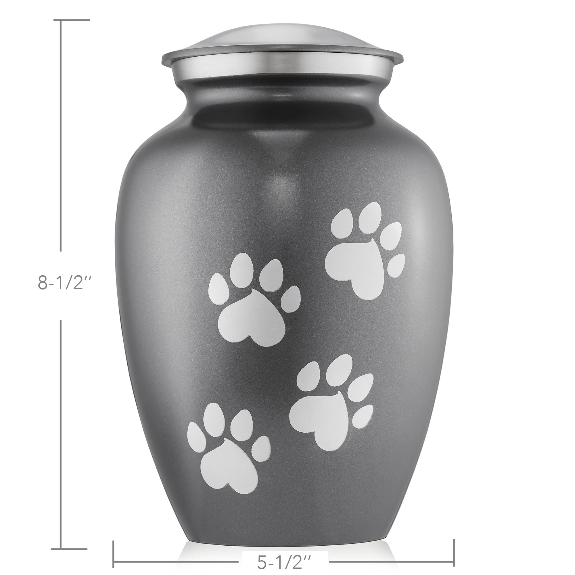 Reminded Pet Cremation Urns for Dog and Cat Ashes, Memorial Paw Print Urn - Large Up to 110 Pounds Gray
