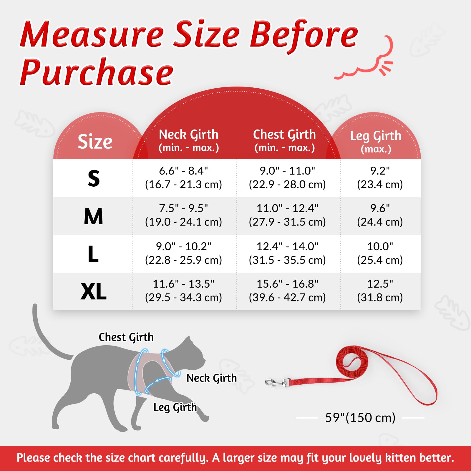 Rabbitgoo Cat Harness And Leash Set For Walking Escape Proof, Adjustable Soft Kittens Vest With Reflective Strip For Cats, Comfortable Outdoor Vest, Red, M