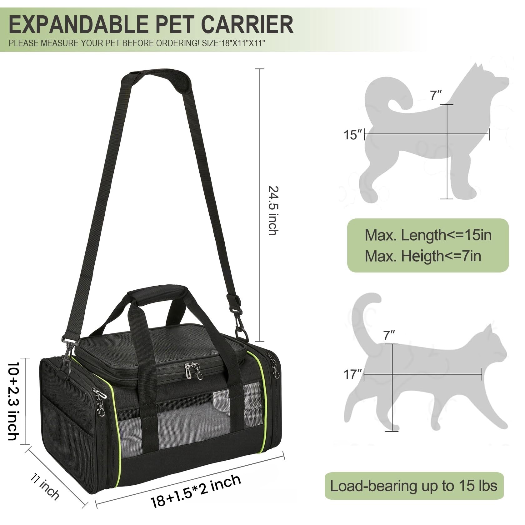 Daross Airline Approved Pet Carrier For Small Dogs & Cats | Soft-Sided Lightweight Collapsible Travel Carrier With Ventilation M
