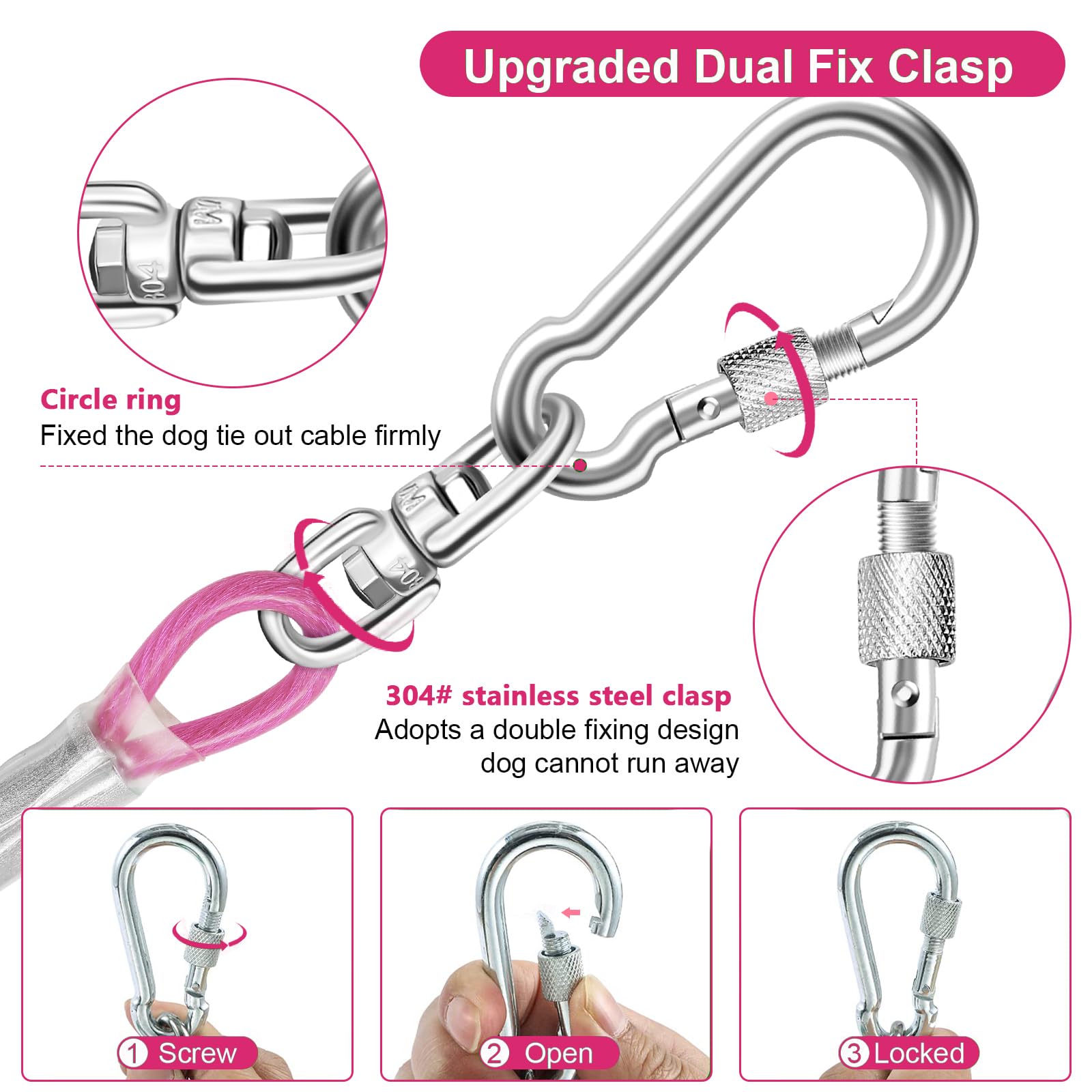 Dog Tie Out Cable For Outside,10Ft Long Dog Leash&Chains With Swivel Hook,Small-Large Dogs Runner Cable For Yard,Heavy Duty Dogs