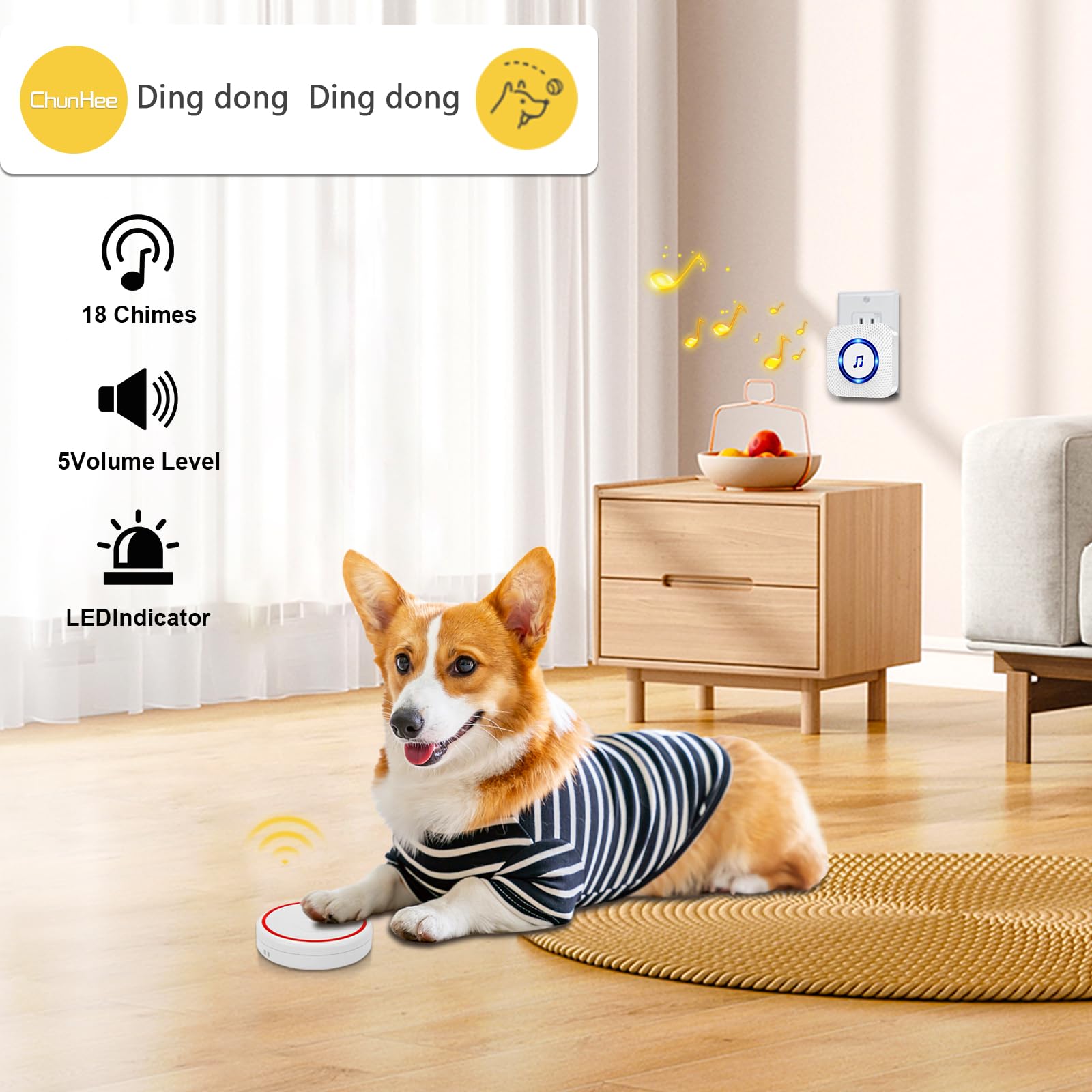 Chunhee Dog Doorbells For Communication-Dog Door Bell Potty Training Wireless Dog Door Bell-Ip55 Waterproof Dog Potty Button