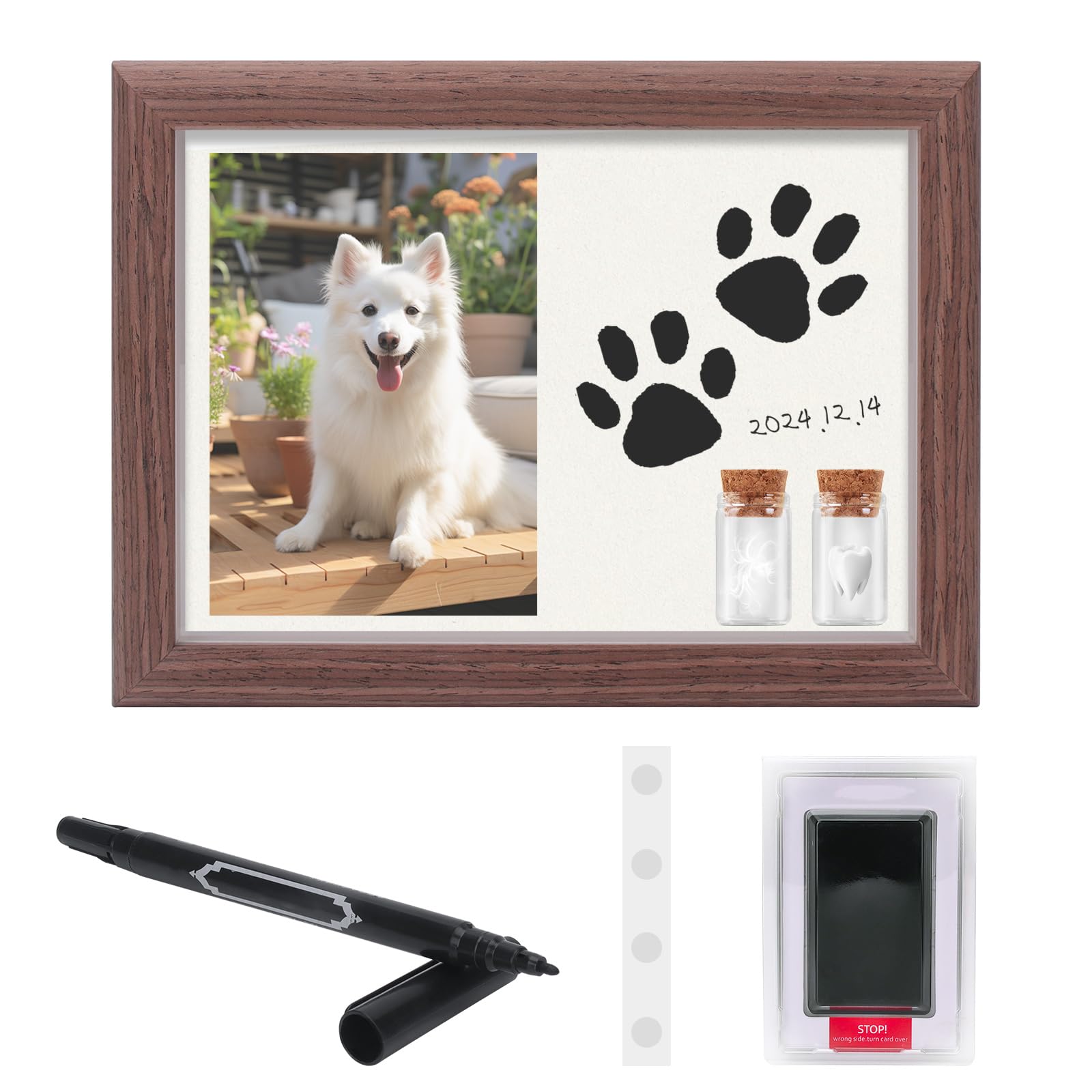 Mewzoo Dog Paw Print Kit,Personalized Pet Paw Print Impression Kit,Wood Cat Dog Memorial Picture Frame With No-Wash Ink Pad, Pen