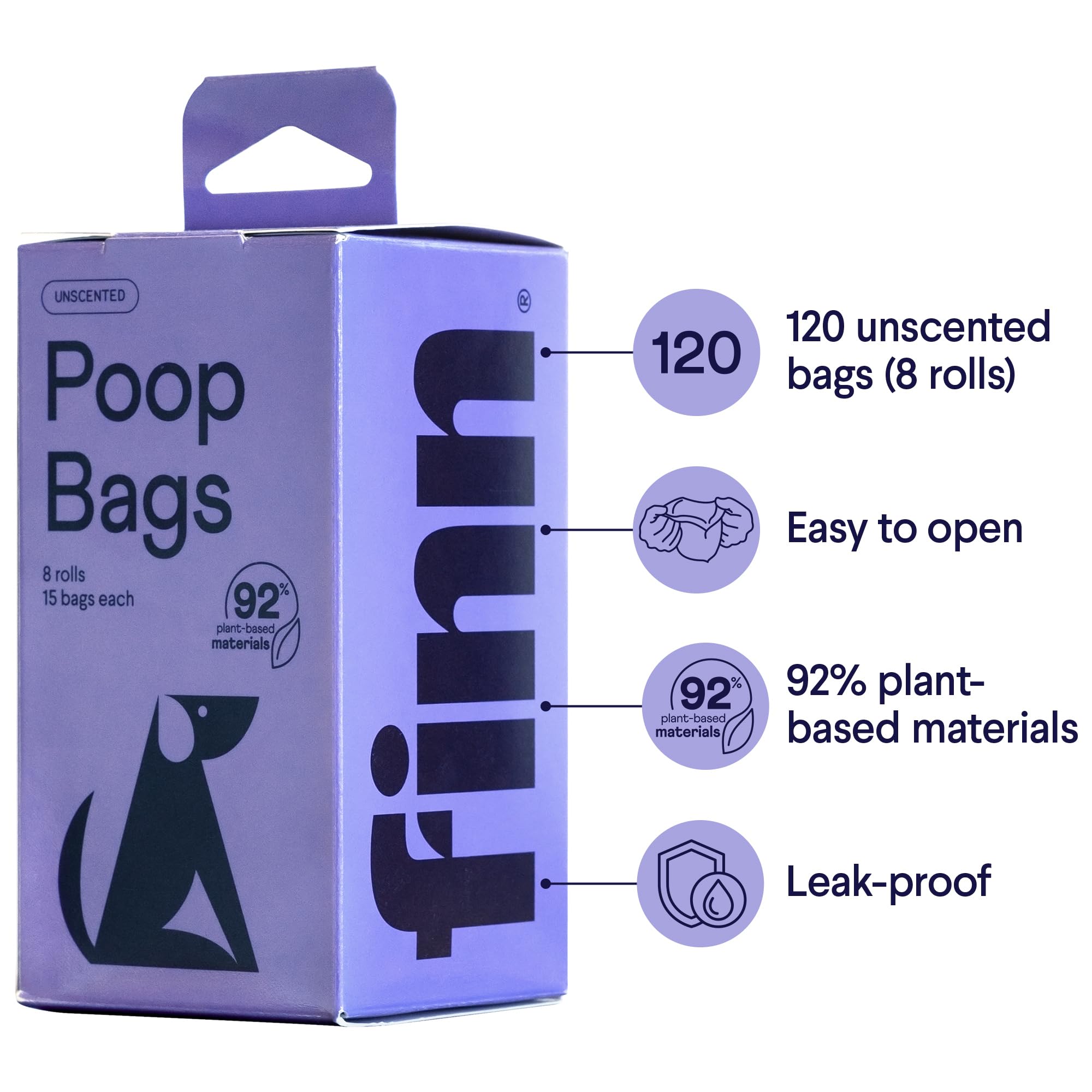 Finn 92% Biobased Poop Bags | Usda-Certified Biopreferred Product | Made From 92% Plant-Based Materials / 8% Pe | Unscented Dog