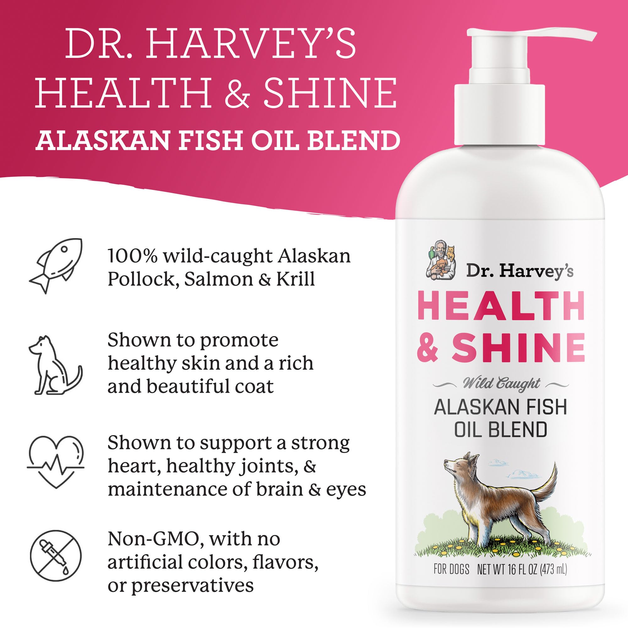 Dr. Harveys Health & Shine Alaskan Fish Oil Blend for Dogs - Supports Healthy Heart, Brain, and Eyes (16 fl. oz.)