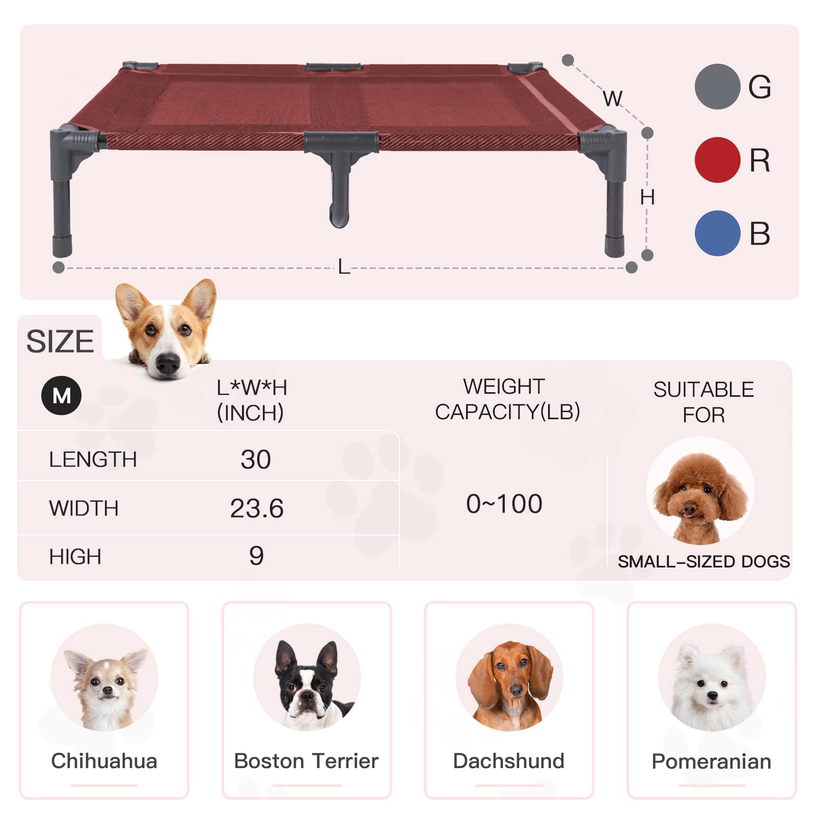 suddus Elevated Dog Beds RED M (Medium, Red)