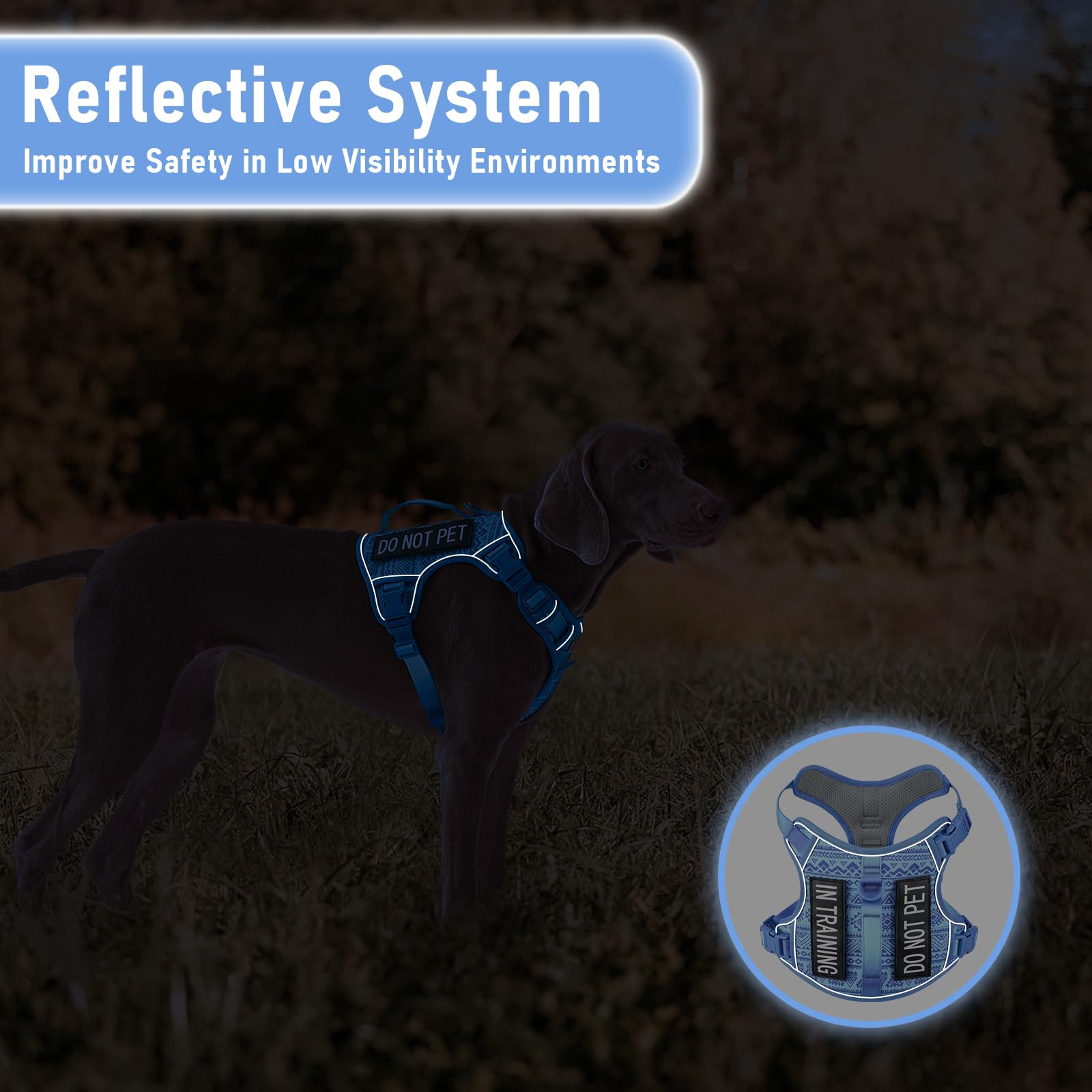 No Pull Dog Harness For Large Dogs With 2 Metal Clips, Easy On/Off With Neck Buckle, Heavy Duty Adjustable Tactical Puppy Vest,