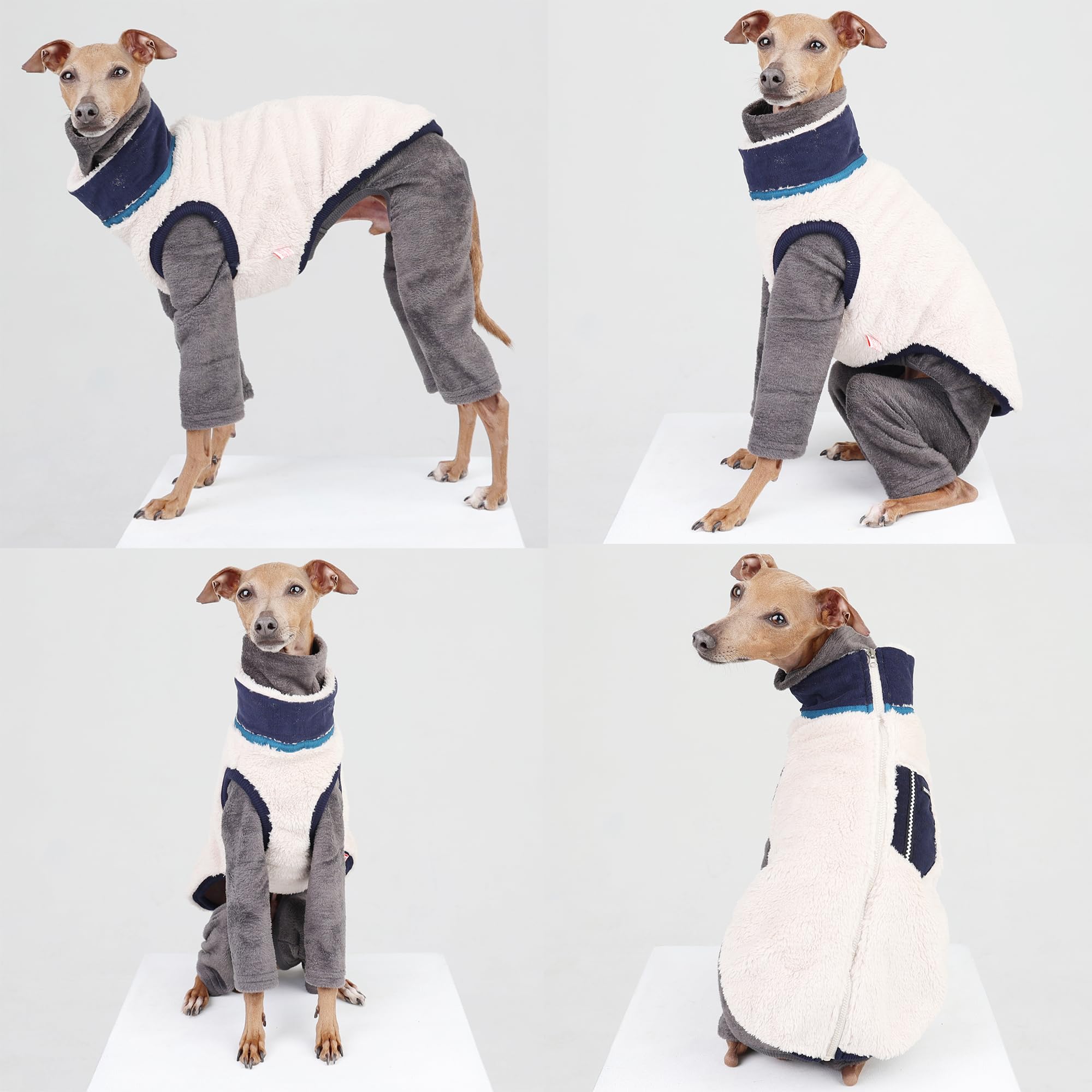 D Doggy Star Italian Greyhound Warm Fleece Zip-Up Sweater Jacket Outfit Clothes Whippet For Dog Coat (M,Zipup Navy)