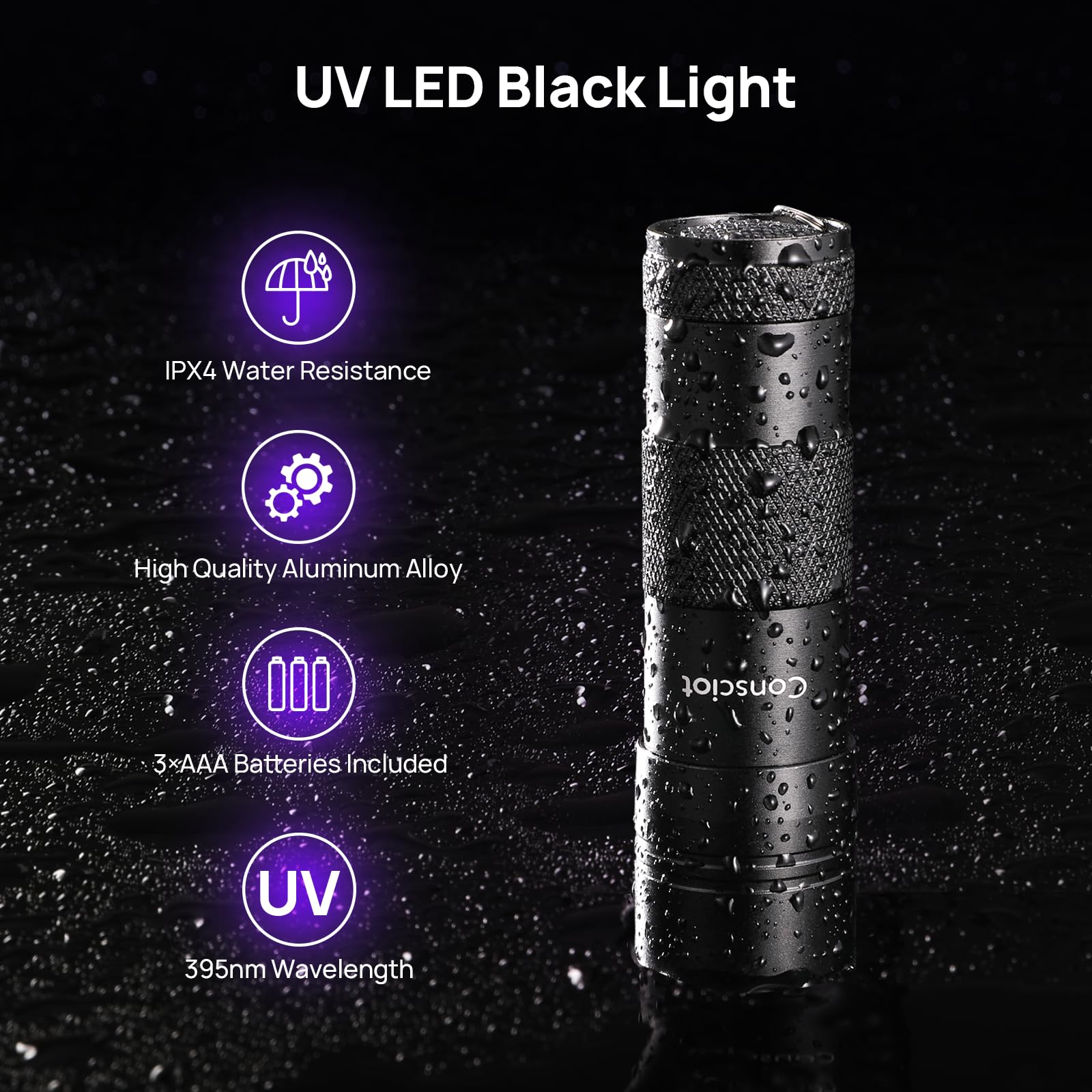 Consciot 2 Pack Uv Flashlight Black Light, 12 Led 395Nm Ultraviolet Blacklight, Portable Mini Torch Light Pet Urine Detector For
