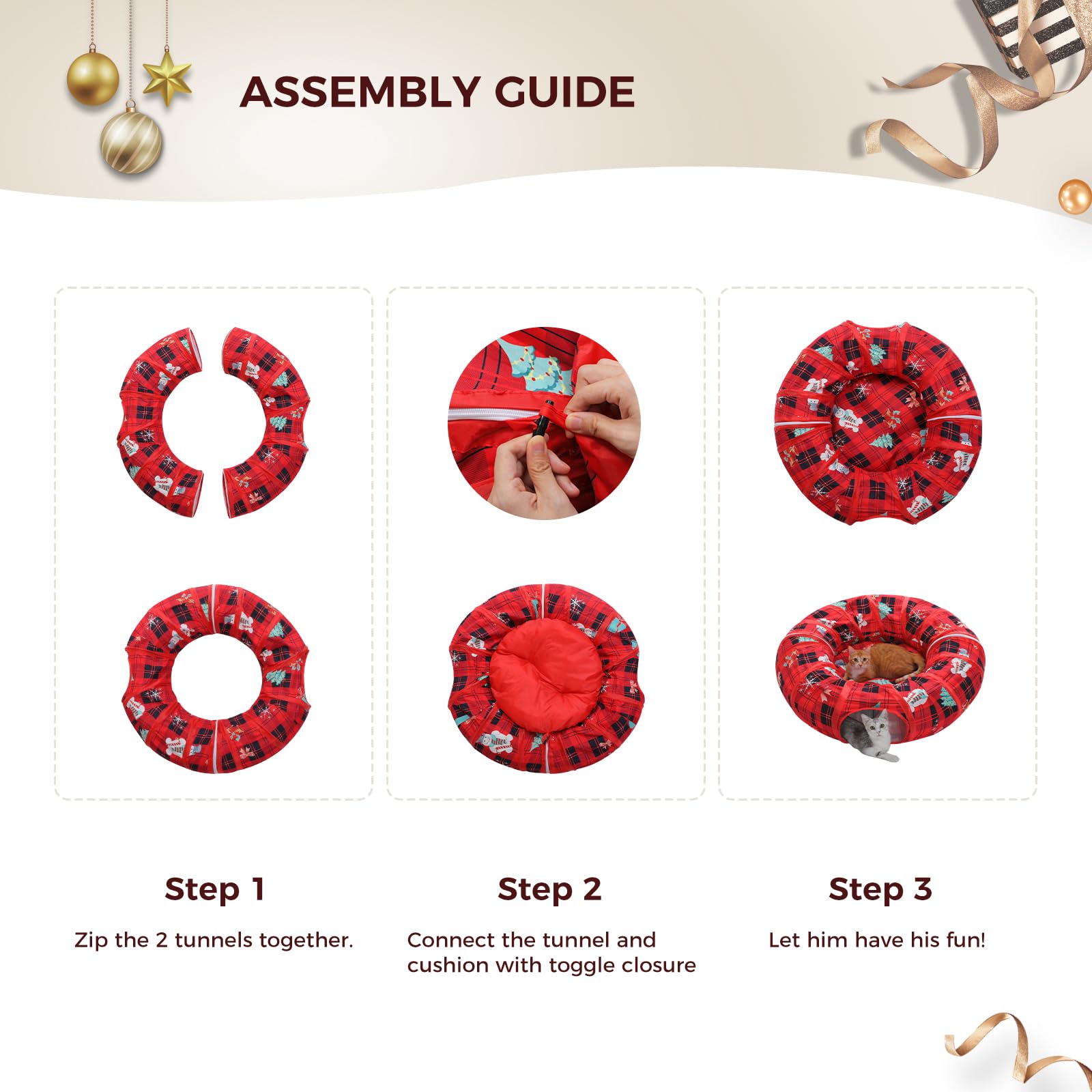 Pawz Road Cat Tunnel, Red Cat Donut Tunnel Collapsible Cat Tunnel Tube Dia-38 Inches With Soft Mat For Indoor Cats, Rabbits And