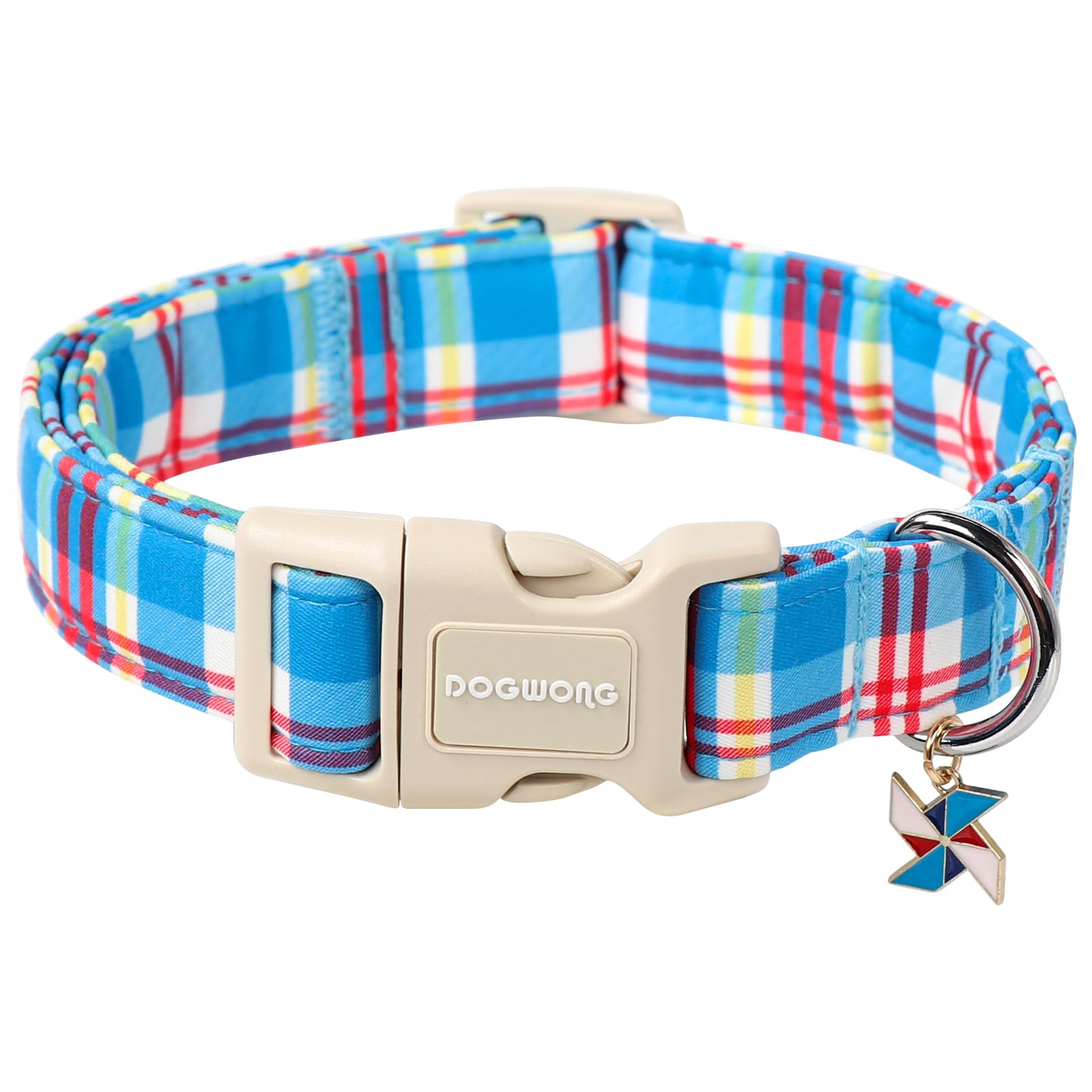 Dogwong Blue Plaid Dog Collar- Cute Checkered Dog Collars Adjustable Designer Blue Puppy Dog Collar For Small Medium Large Dogs 