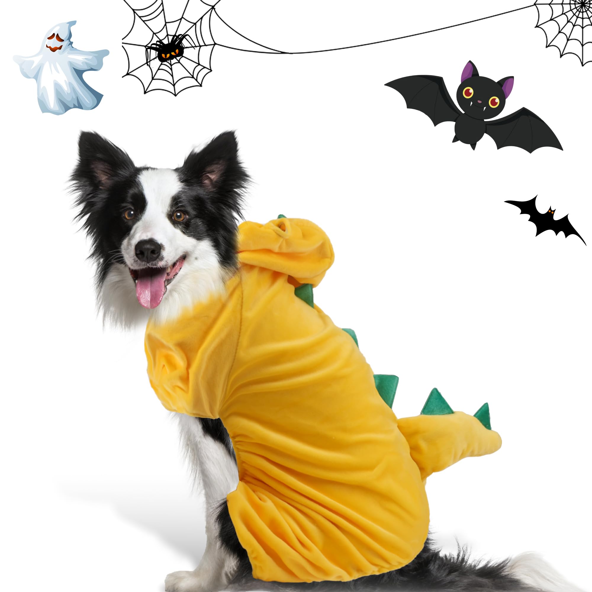 Delifur Dinosaur Dog Halloween Costume Pet Dino Hoodie For Small Dogs Cats (M, Yellow)