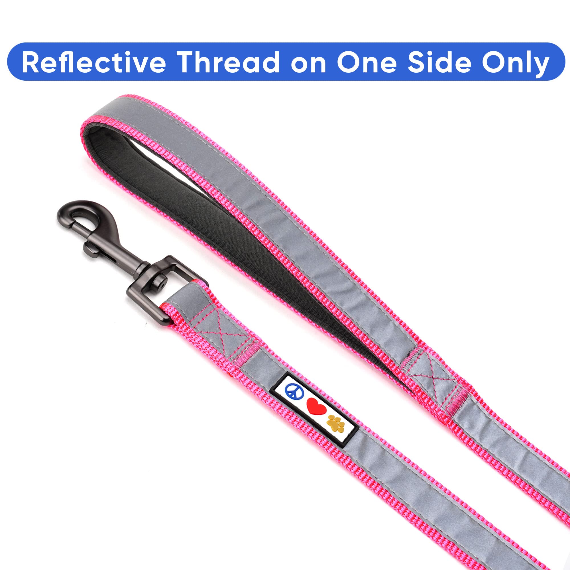 Pawtitas 6 FT Padded Dog Leash with Comfortable Neoprene Padding Handle - Pink Lead | Medium Reflective Dog Leash with Highly Re