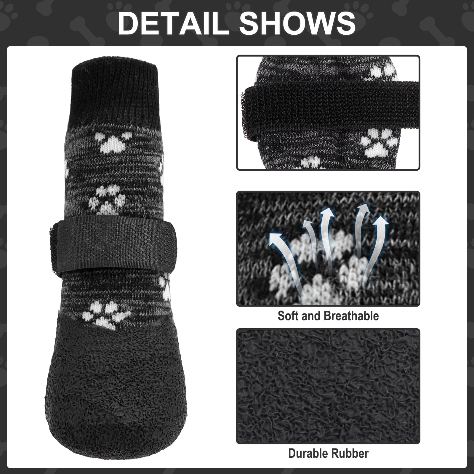 Kooltail Anti Slip Dog Socks For Hot/Clod Pavement To Prevent Licking Paws,Dog Booties For Hardwood Floors, Traction Rain Dog Boots&Paw Protectors Shoes With Grip For Small Medium Large Senior Dogs S